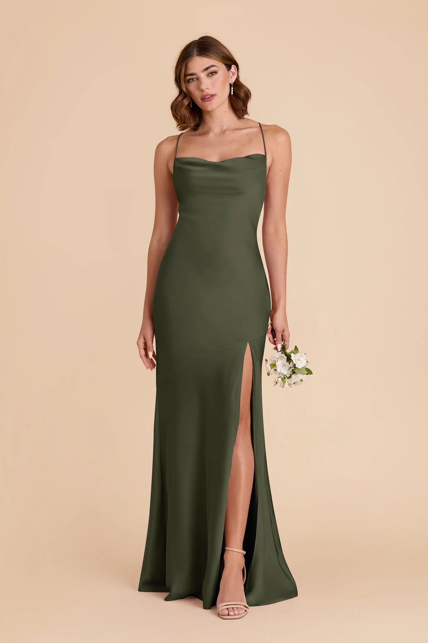 Olivia Matte Satin Dress - Olive