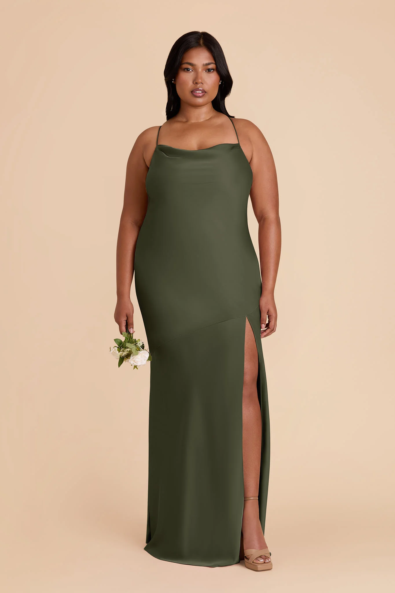 Olivia Matte Satin Dress - Olive - Image 2