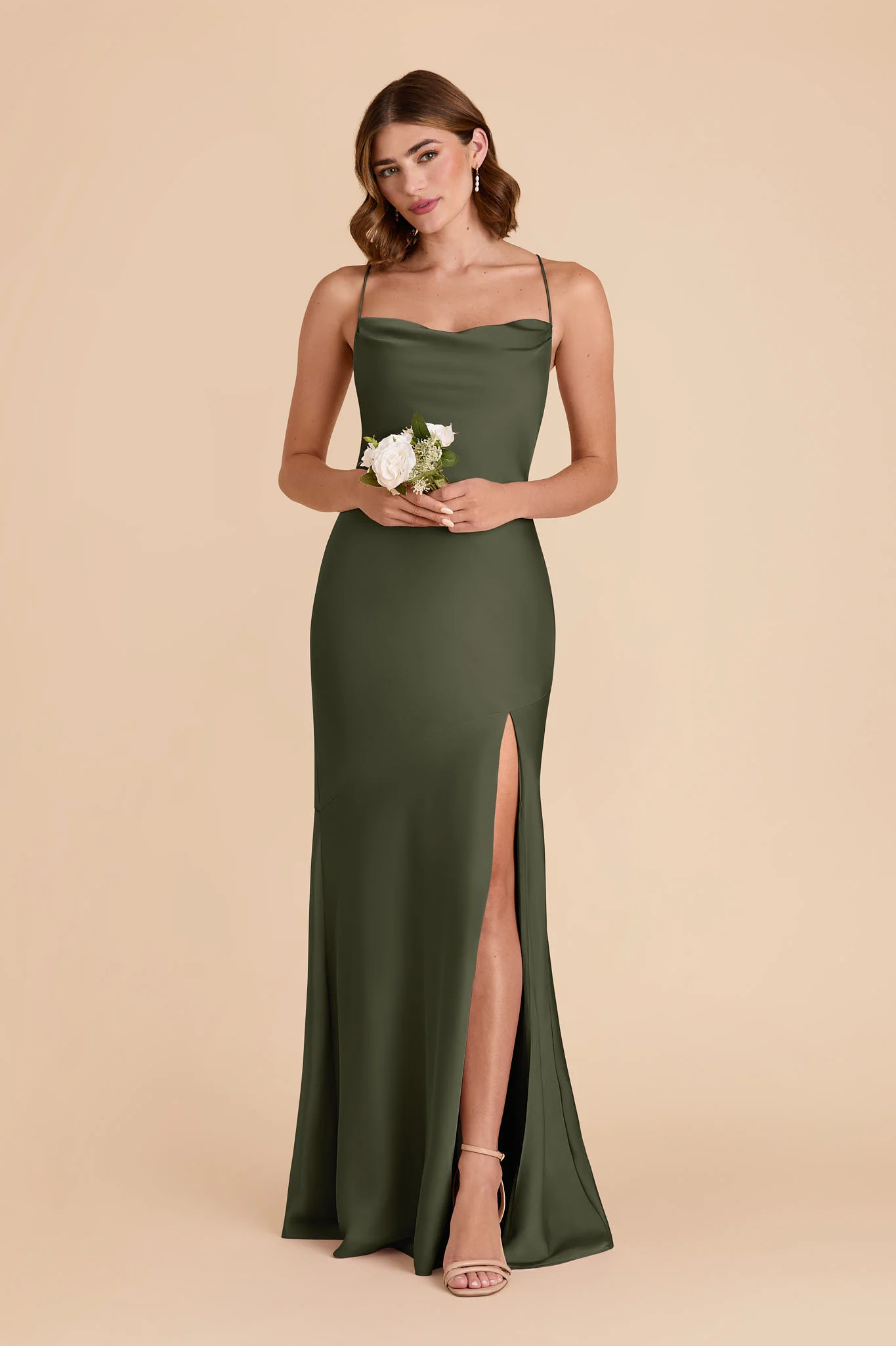 Olivia Matte Satin Dress - Olive - Image 3