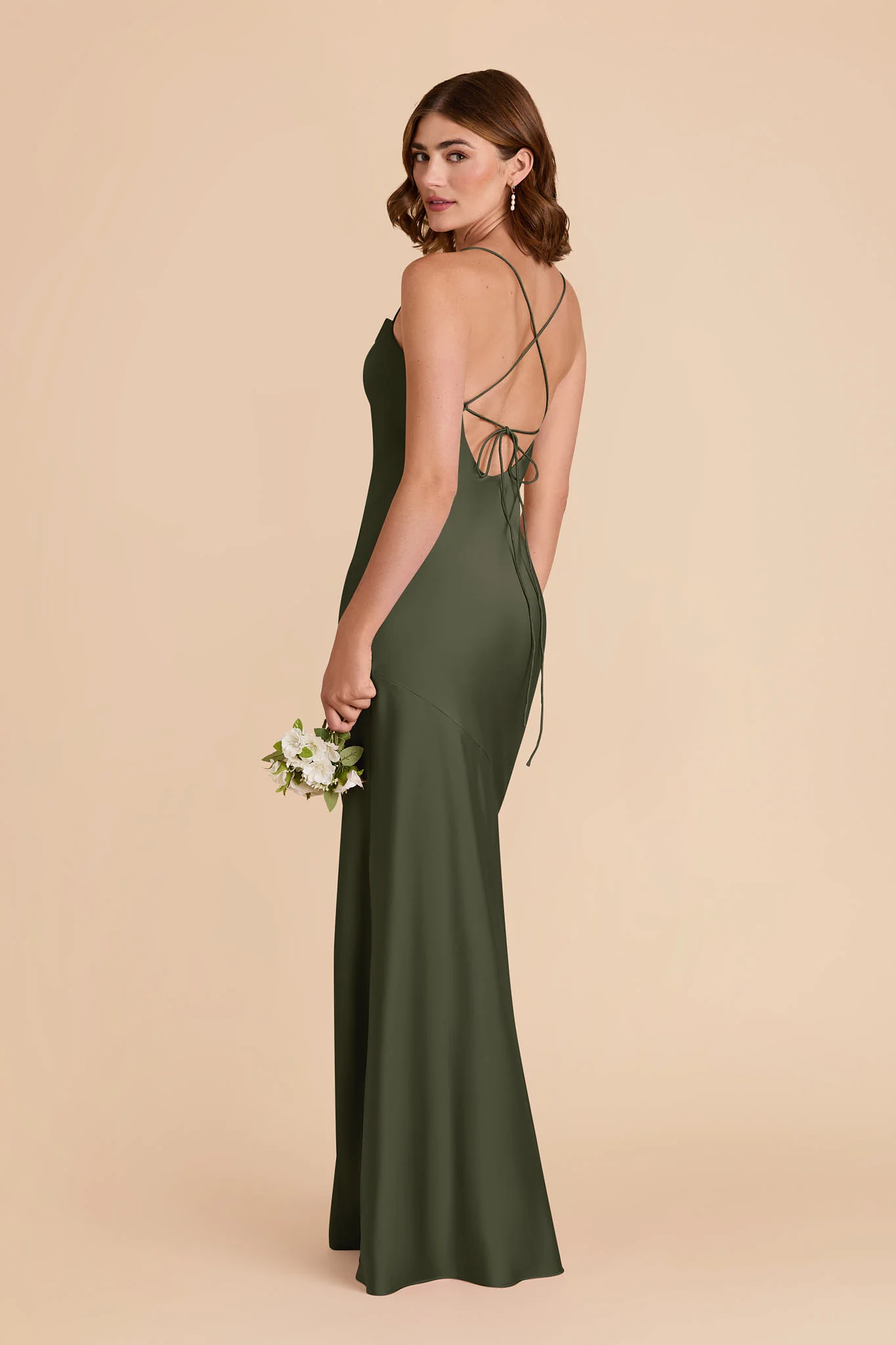 Olivia Matte Satin Dress - Olive - Image 4