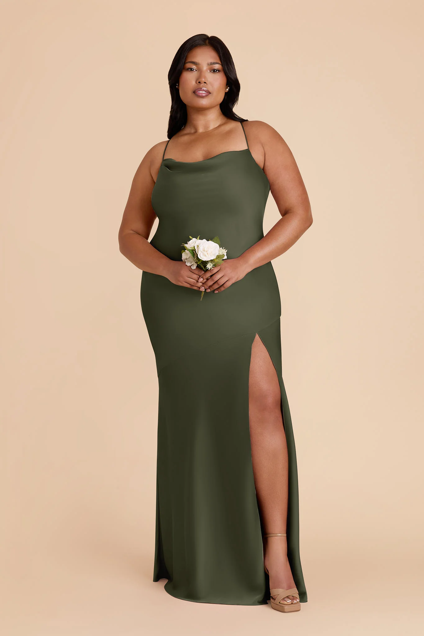 Olivia Matte Satin Dress - Olive - Image 6