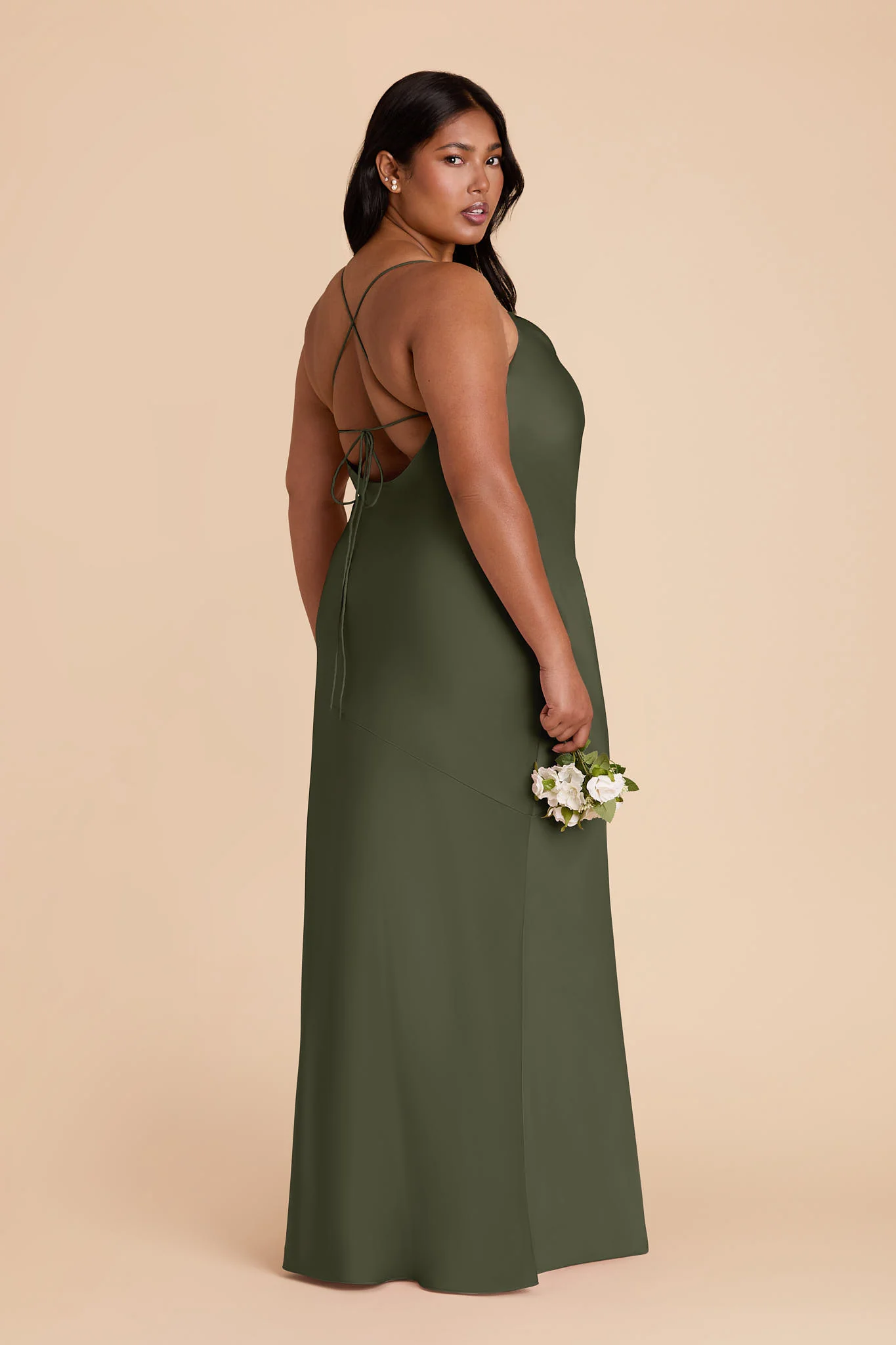 Olivia Matte Satin Dress - Olive - Image 7