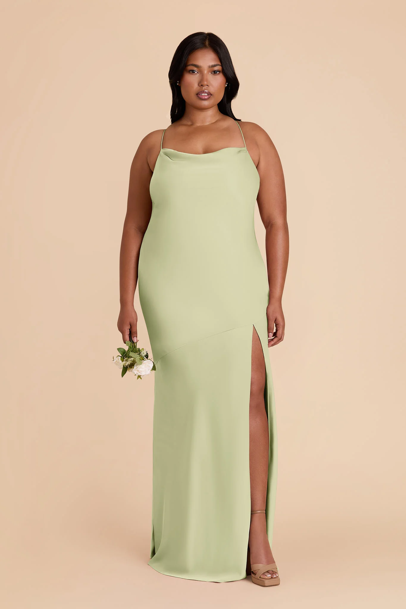 Olivia Matte Satin Dress - Pale Pistachio - Image 2