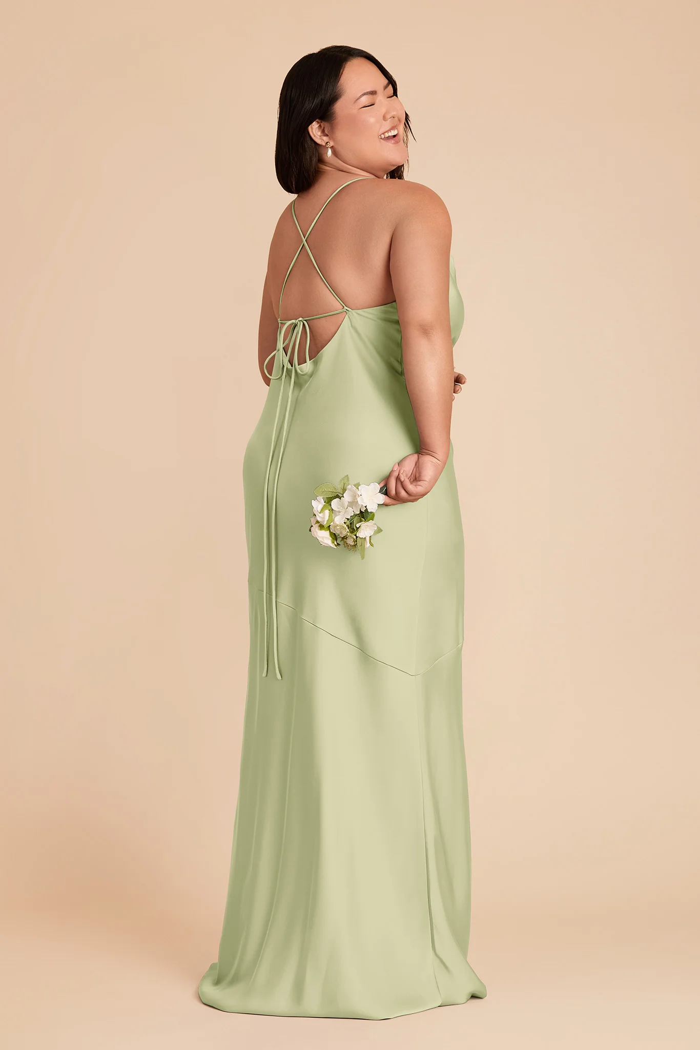 Olivia Matte Satin Dress - Pale Pistachio - Image 8