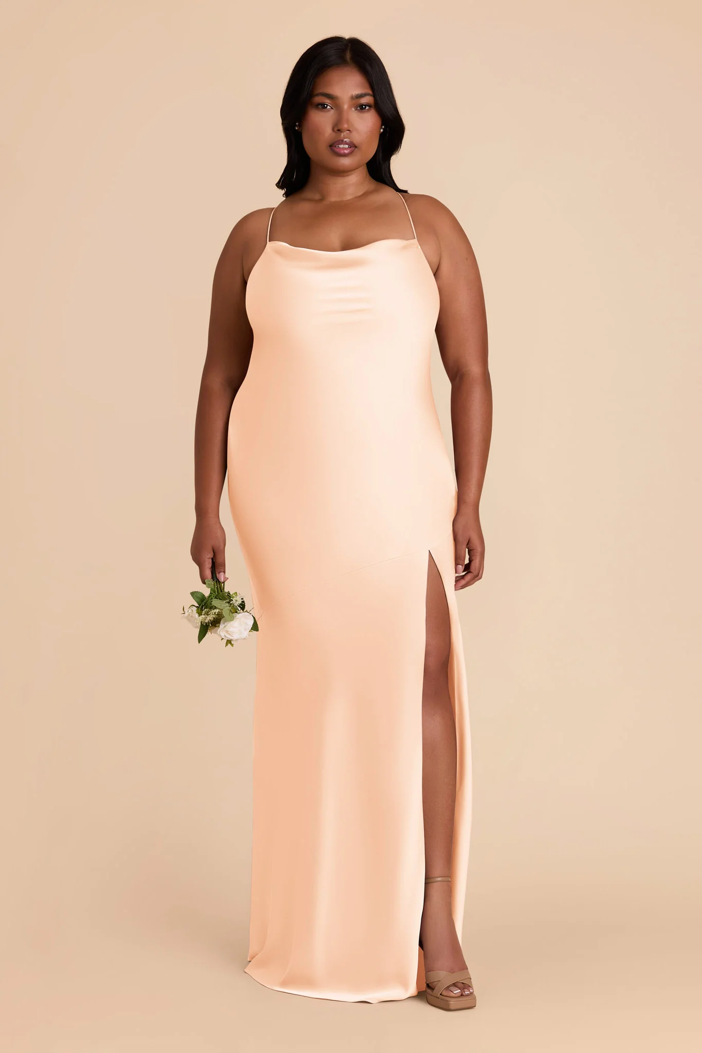 Olivia Matte Satin Dress - Peach Cream - Image 2