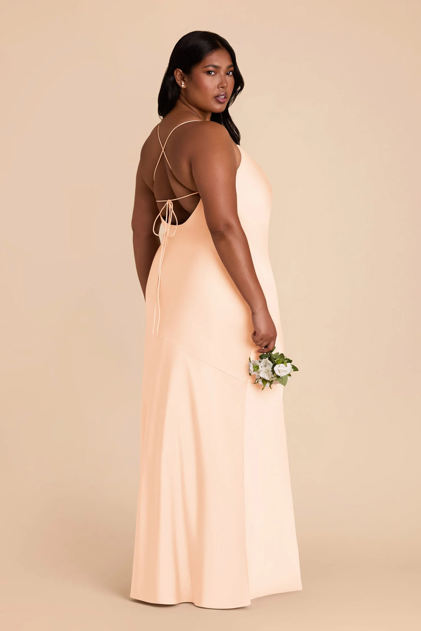 Olivia Matte Satin Dress - Peach Cream - Image 7