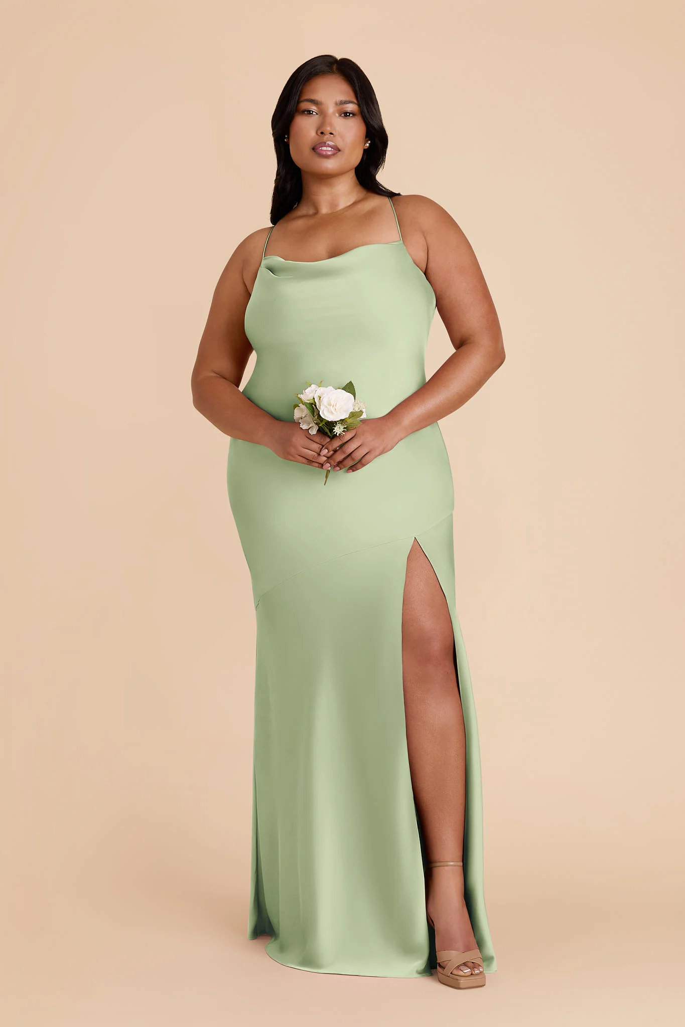 Olivia Matte Satin Dress - Pistachio - Image 6