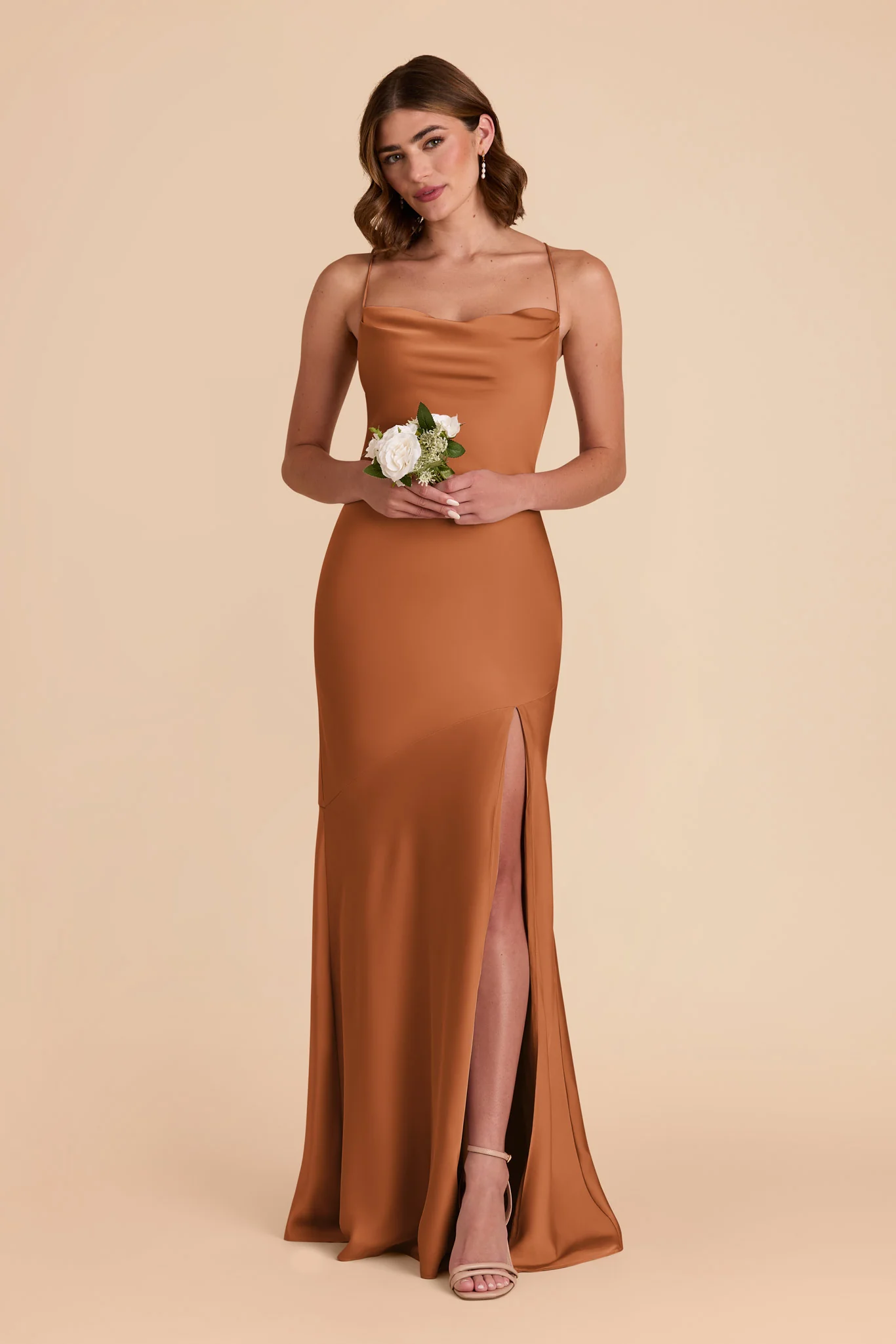 Olivia Matte Satin Dress - Rust - Image 3