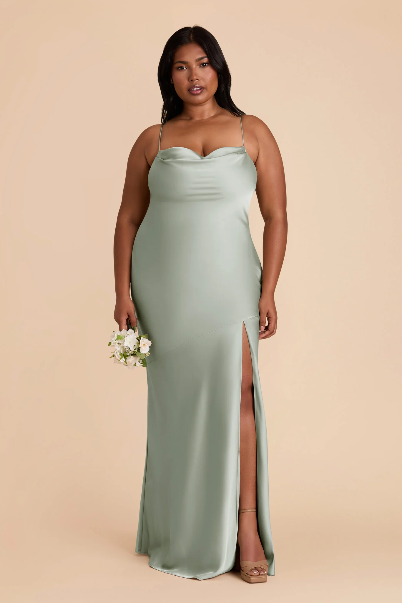 Olivia Matte Satin Dress - Sage - Image 2