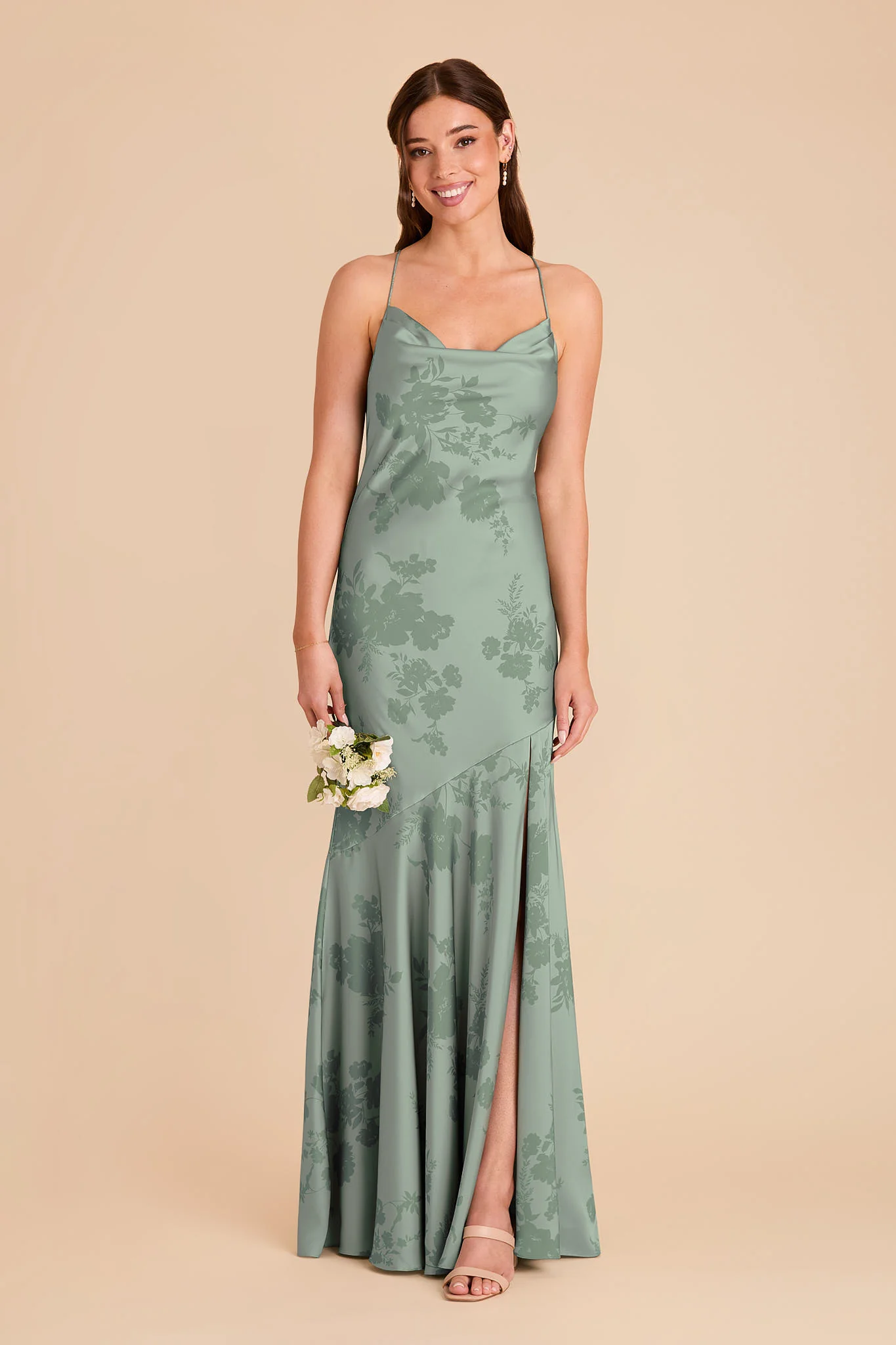 Olivia Matte Satin Dress - Sage Whimsical Blooms - Image 2