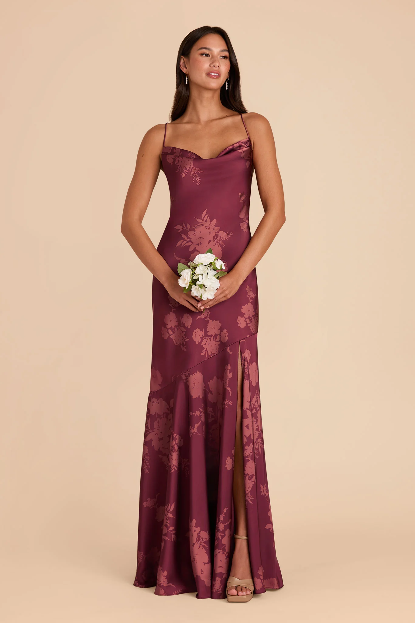 Olivia Matte Satin Dress - Sangria Whimsical Blooms - Image 3