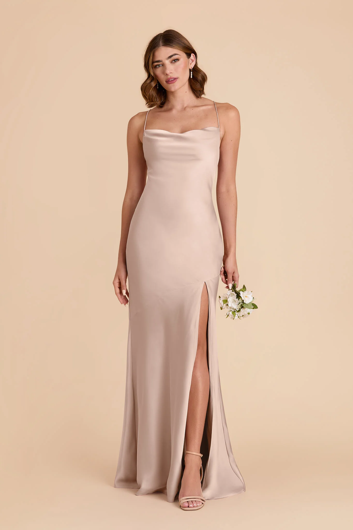 Olivia Matte Satin Dress - Taupe