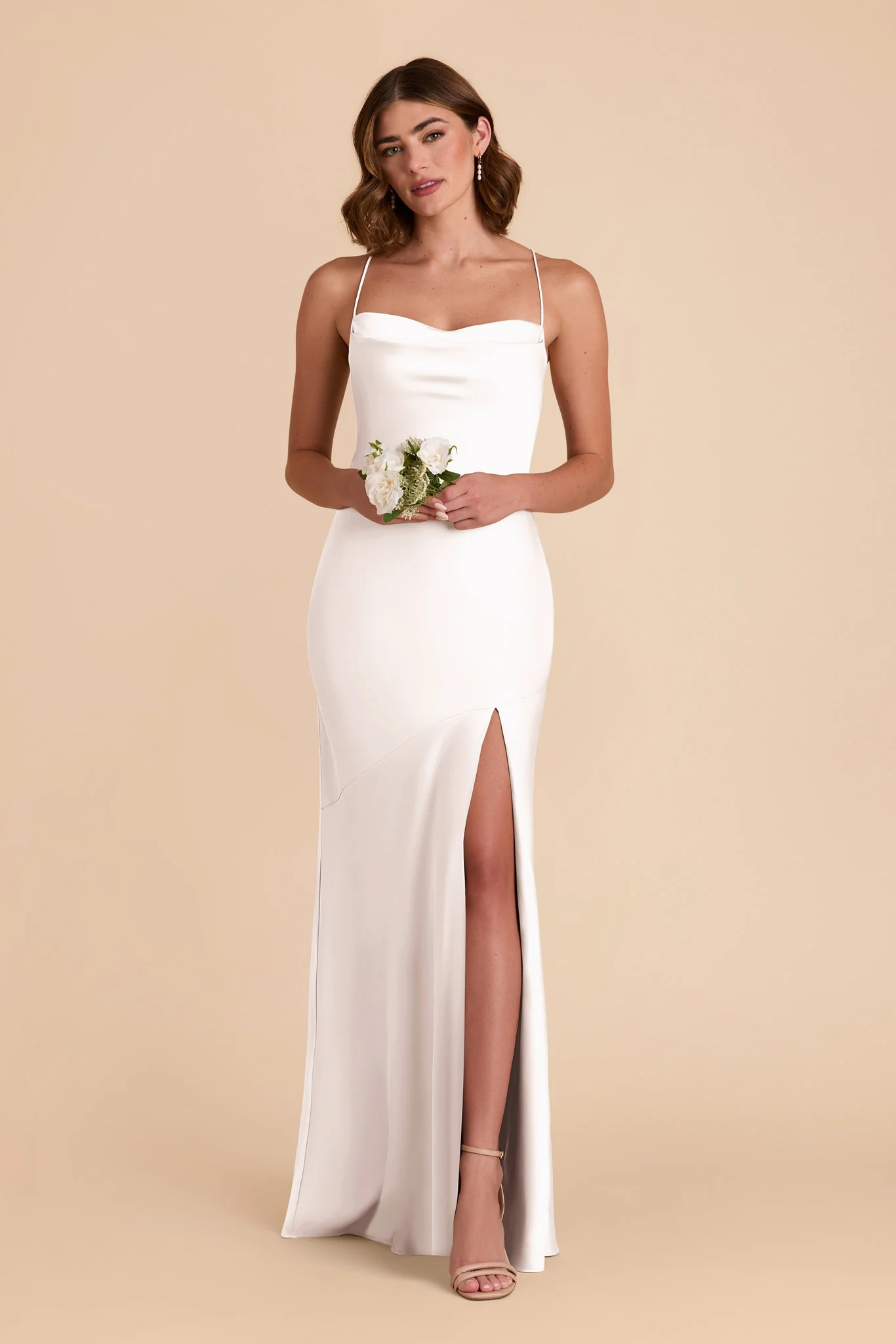 Olivia Matte Satin Dress - White - Image 3