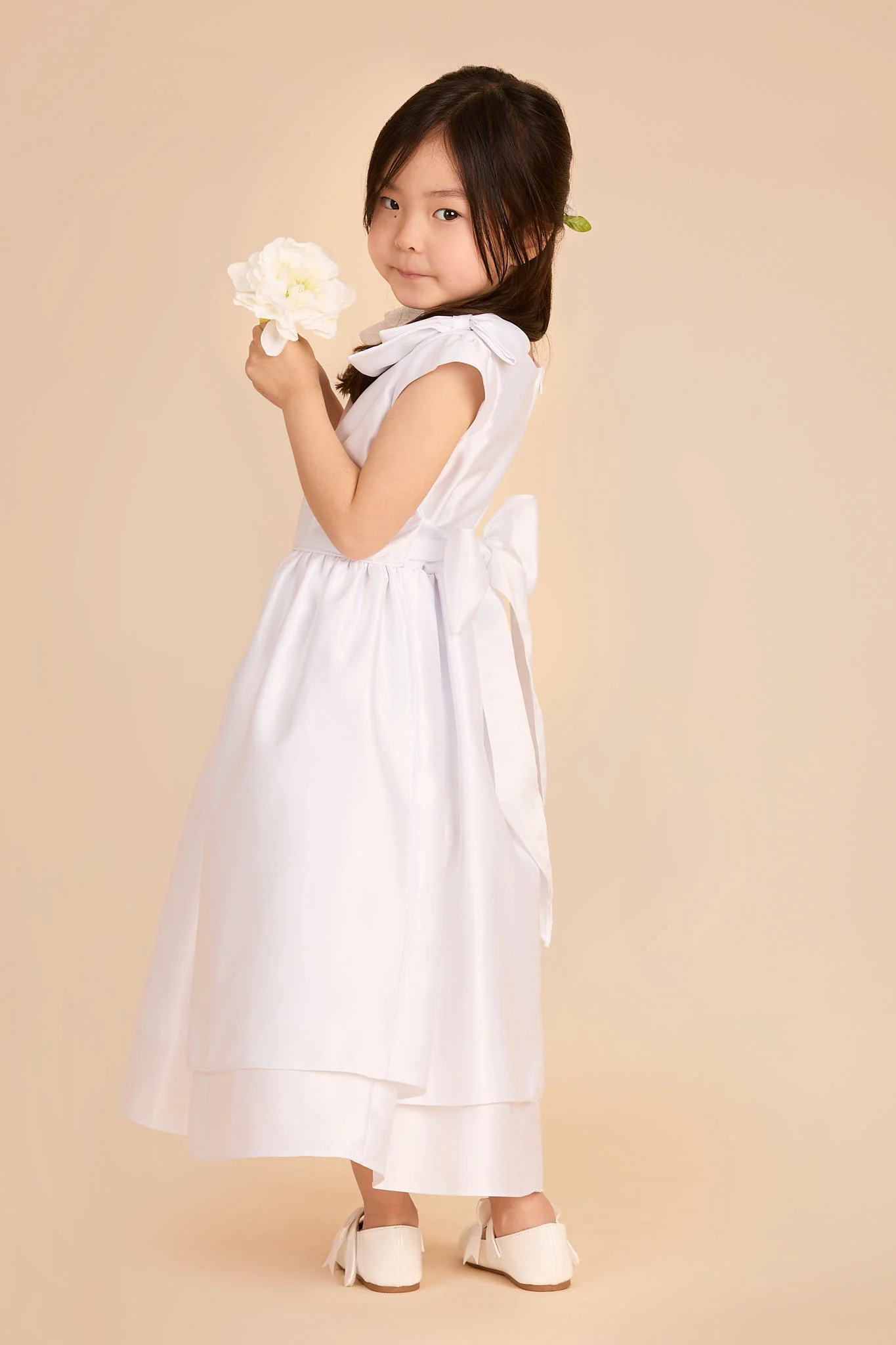 Pansy Flower Girl Dress - White - Image 3