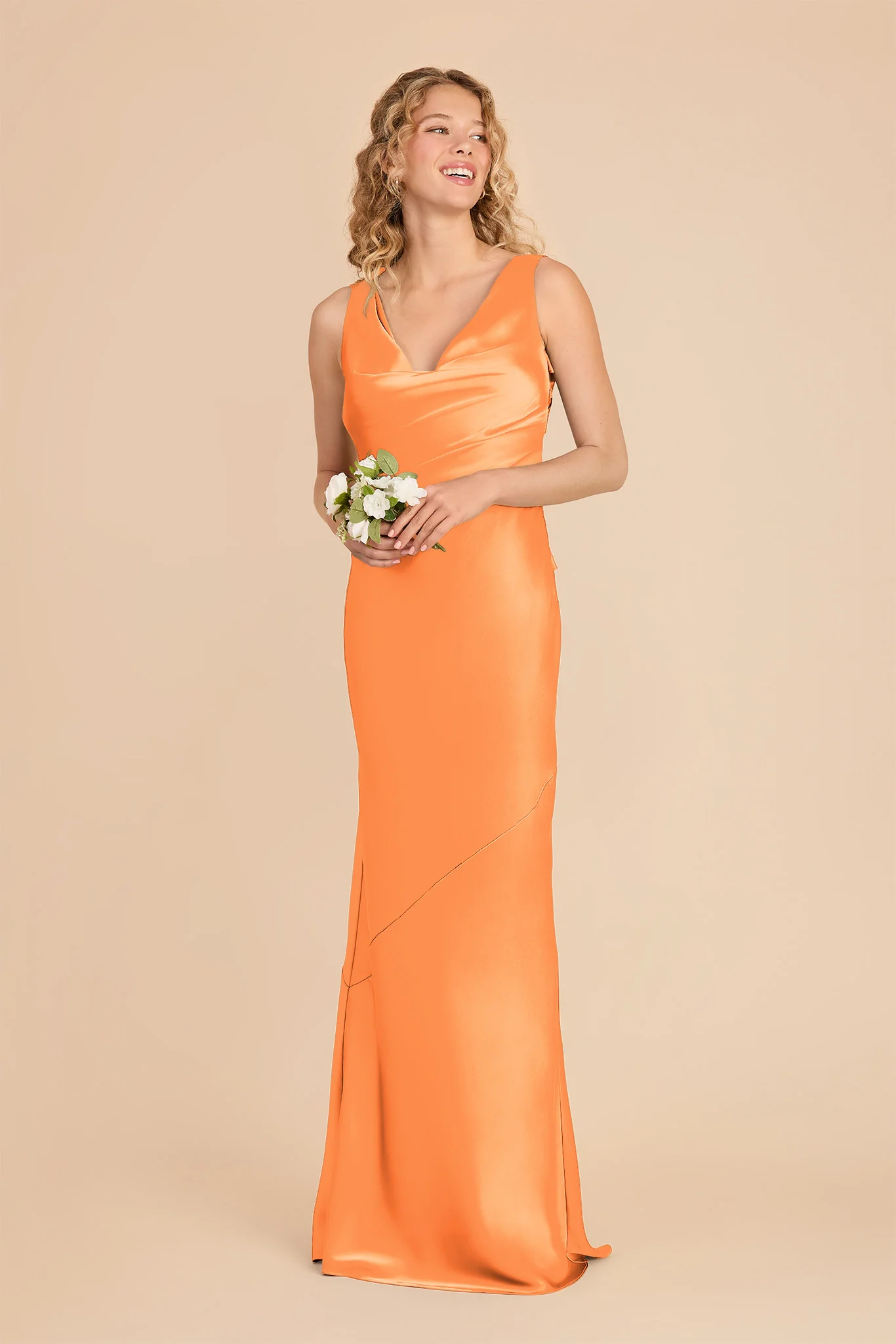 Rylie Matte Satin Dress - Apricot - Image 3