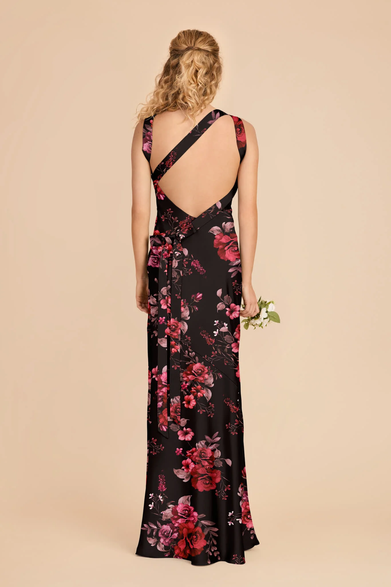 Rylie Matte Satin Dress - Black Fleurs D'amour - Image 3