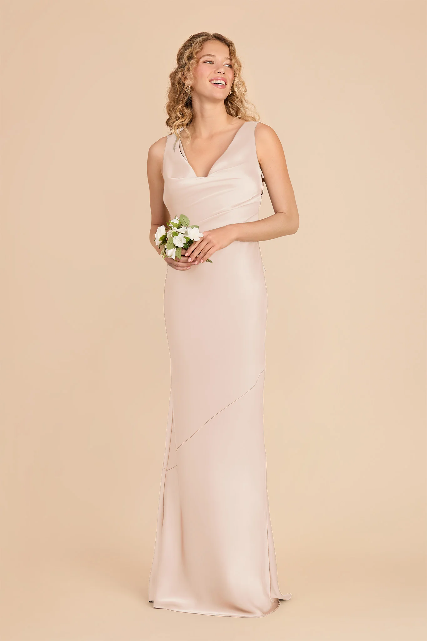 Rylie Matte Satin Dress - Champagne - Image 3