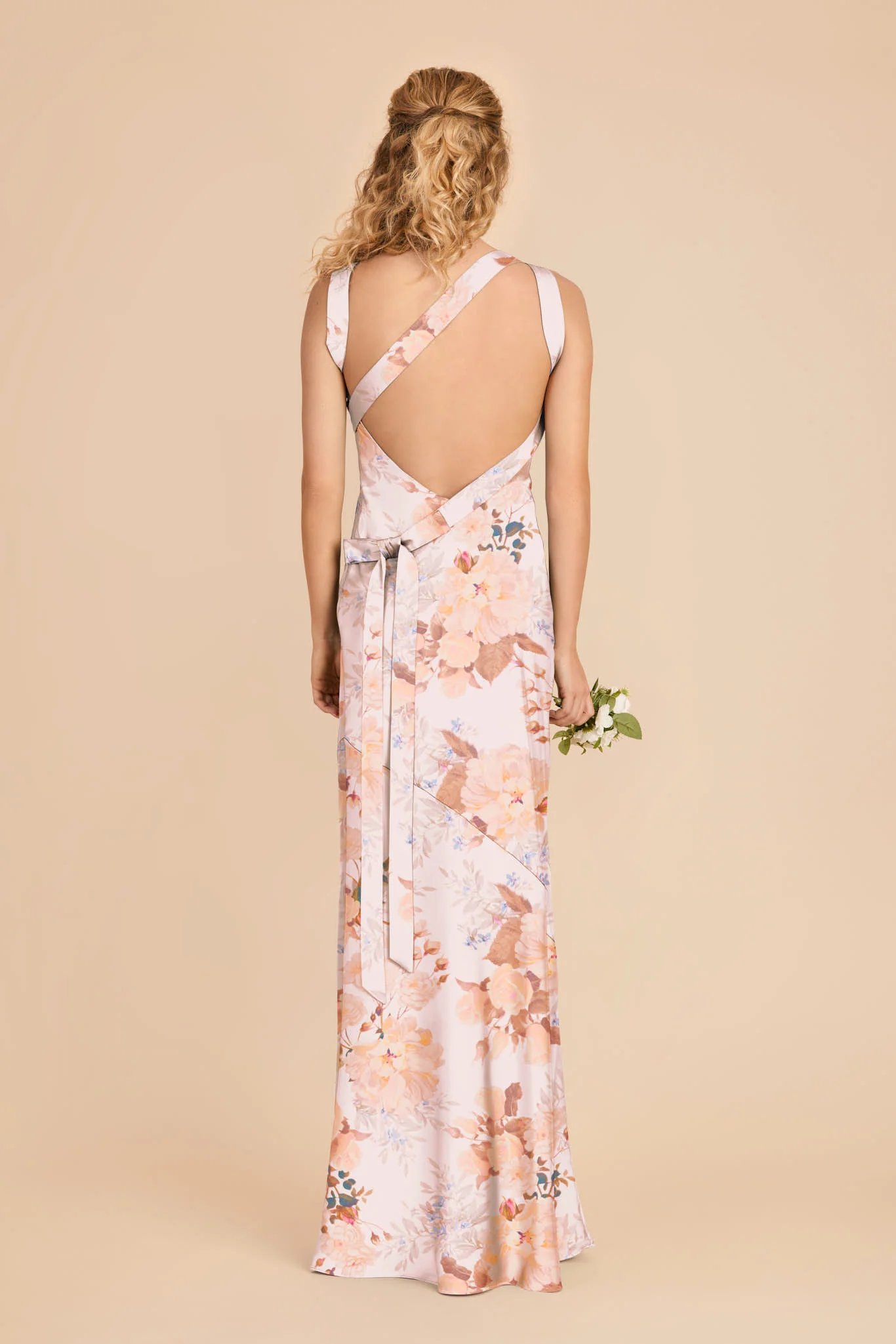 Rylie Matte Satin Dress - Champagne Cascadia Bouquet - Image 3