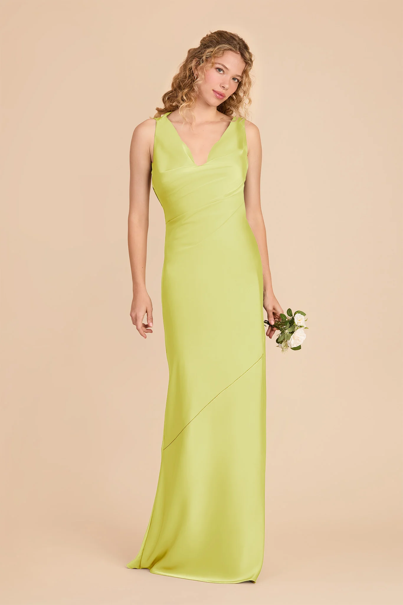 Rylie Matte Satin Dress - Chartreuse - Image 2