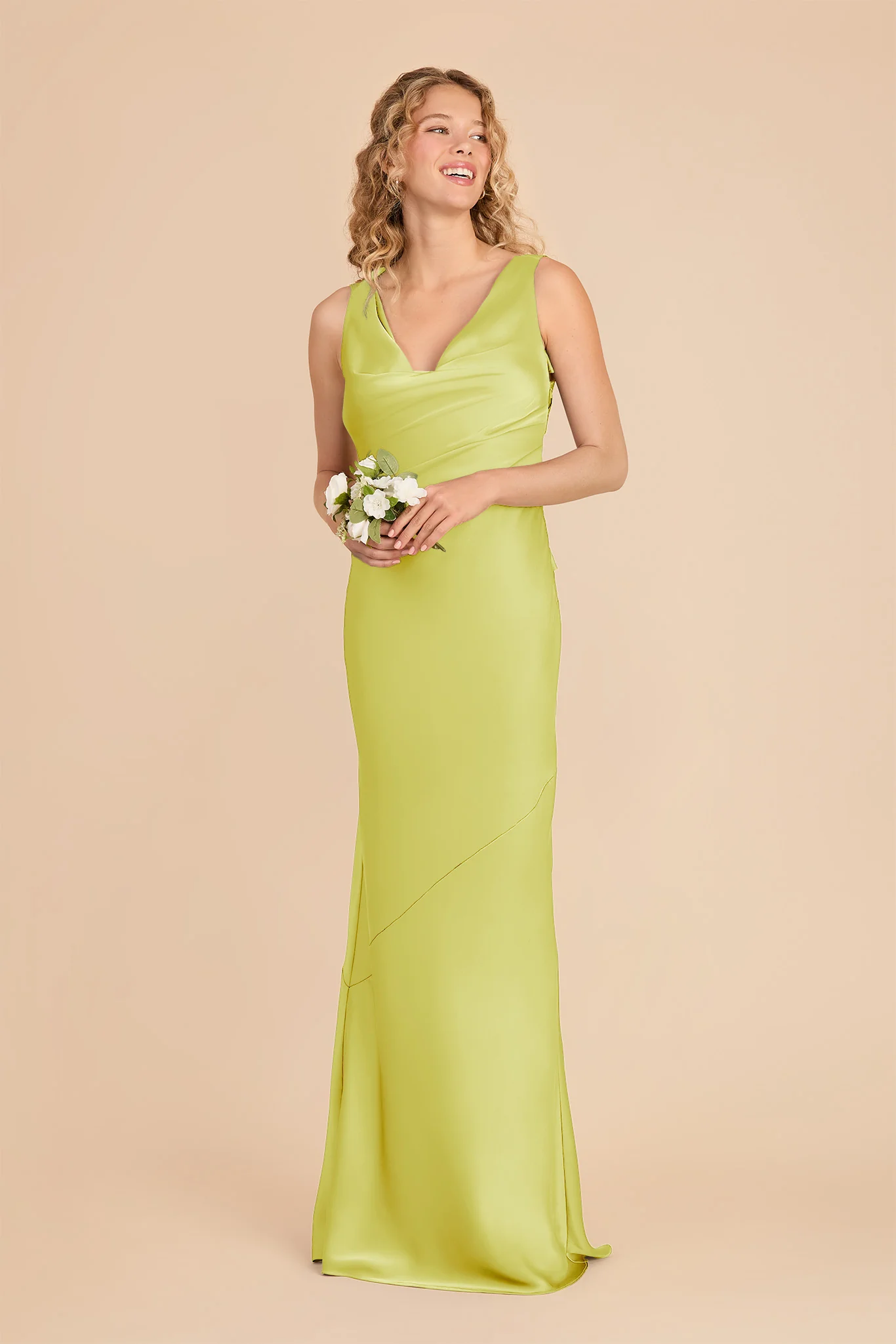Rylie Matte Satin Dress - Chartreuse - Image 3