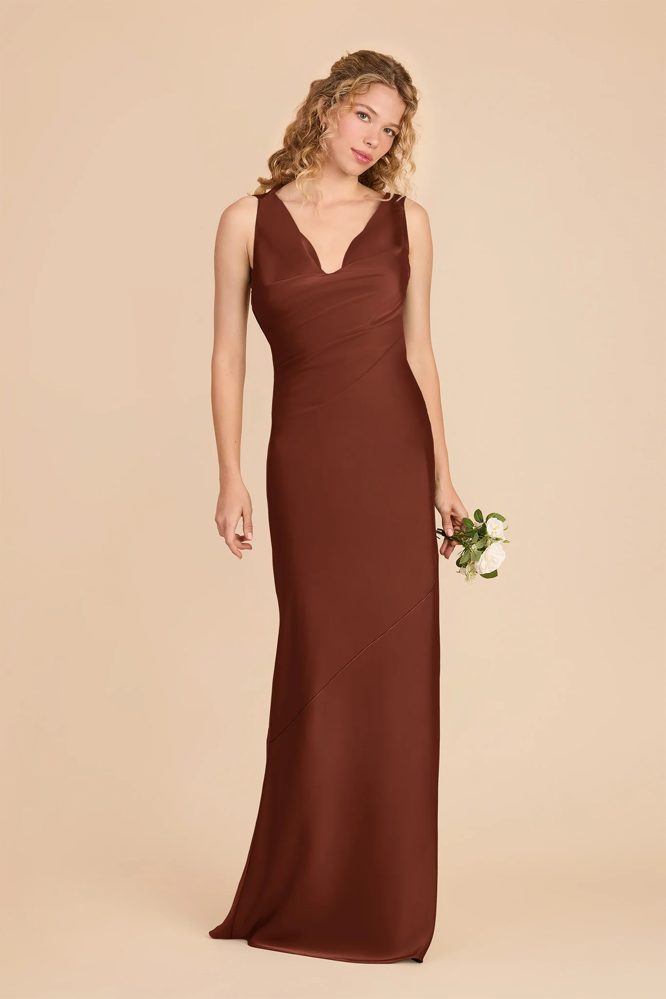 Rylie Matte Satin Dress - Cognac - Image 2