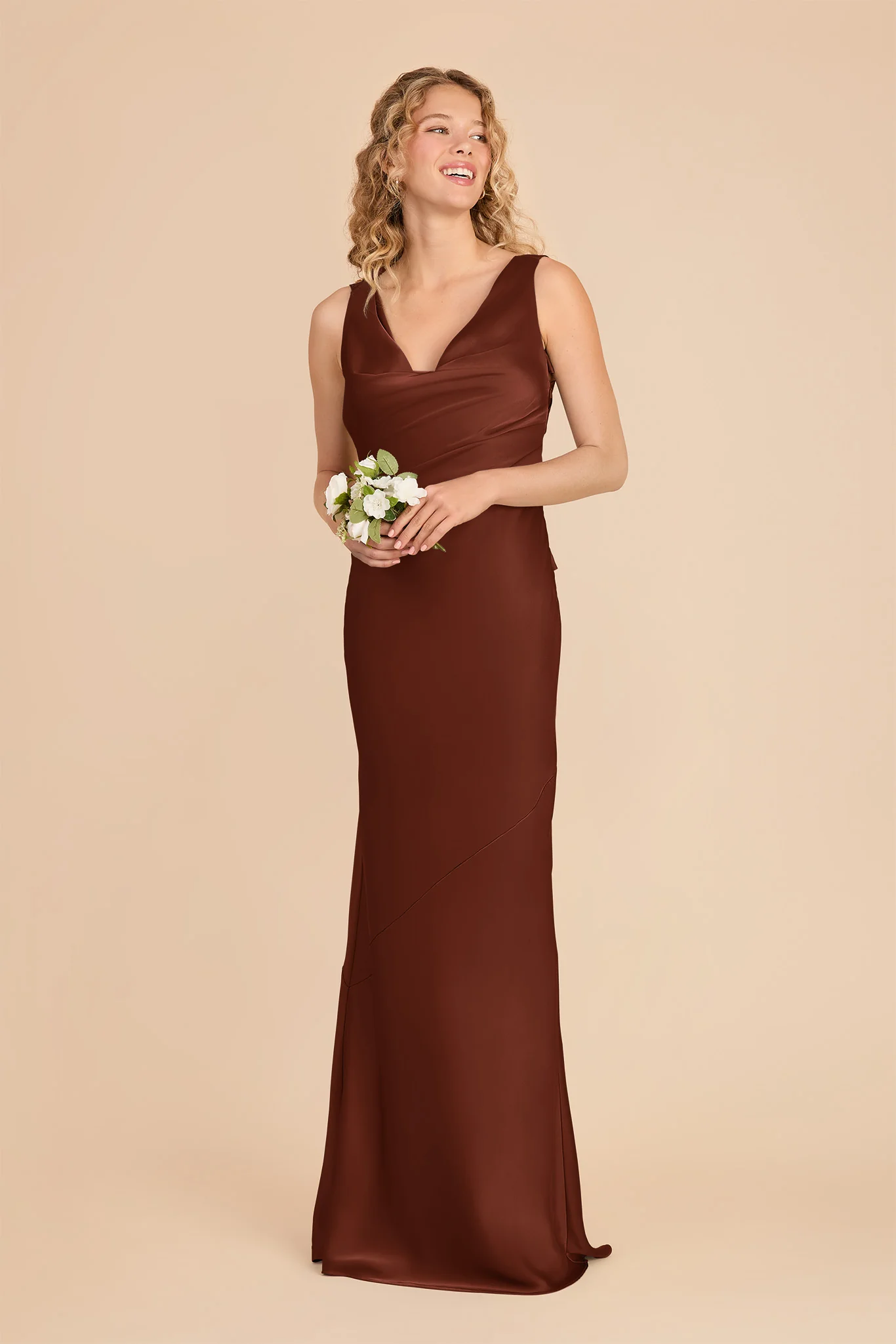 Rylie Matte Satin Dress - Cognac - Image 3