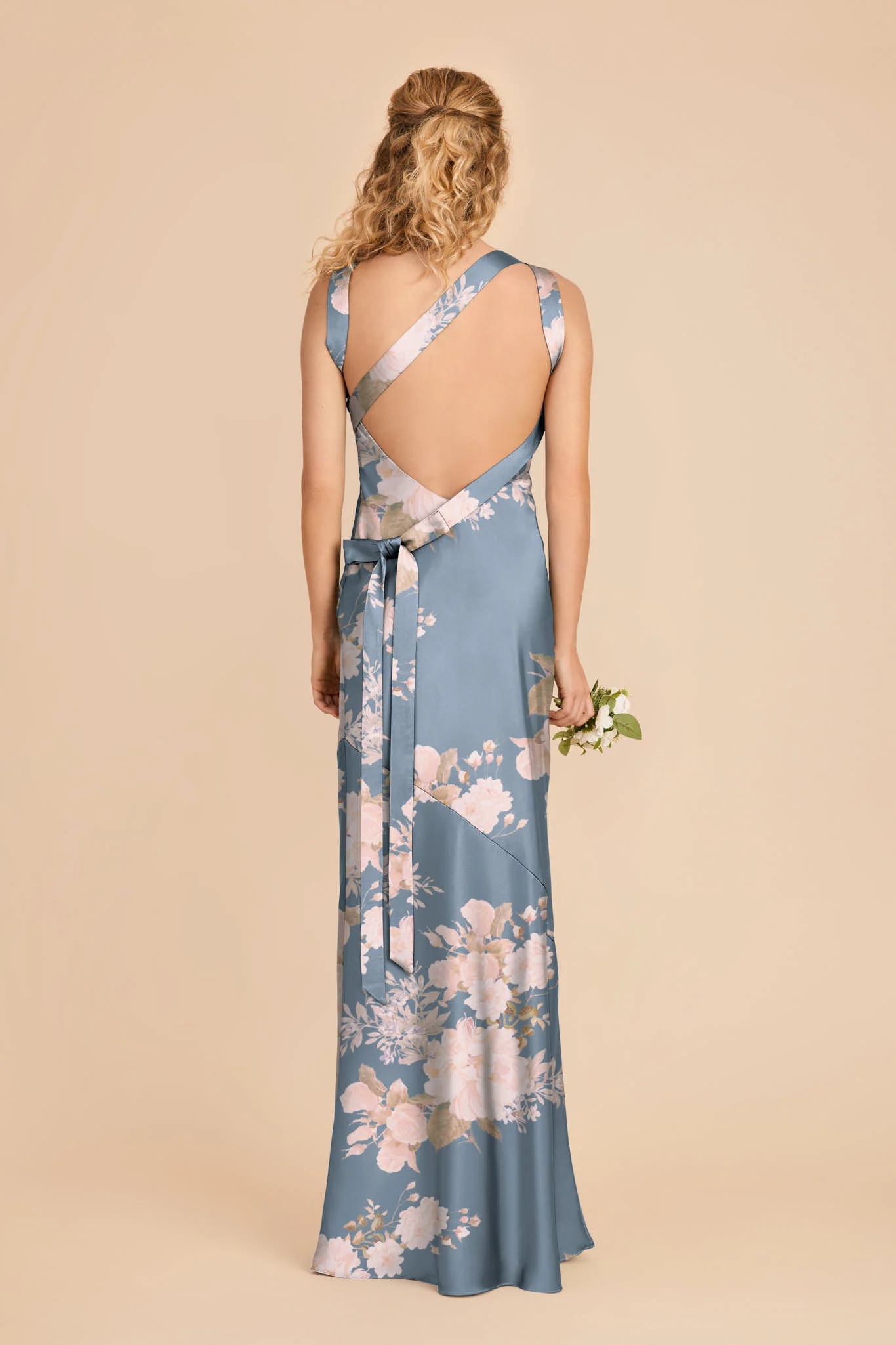 Rylie Matte Satin Dress - Dusty Blue Romantic Bouquet - Image 3