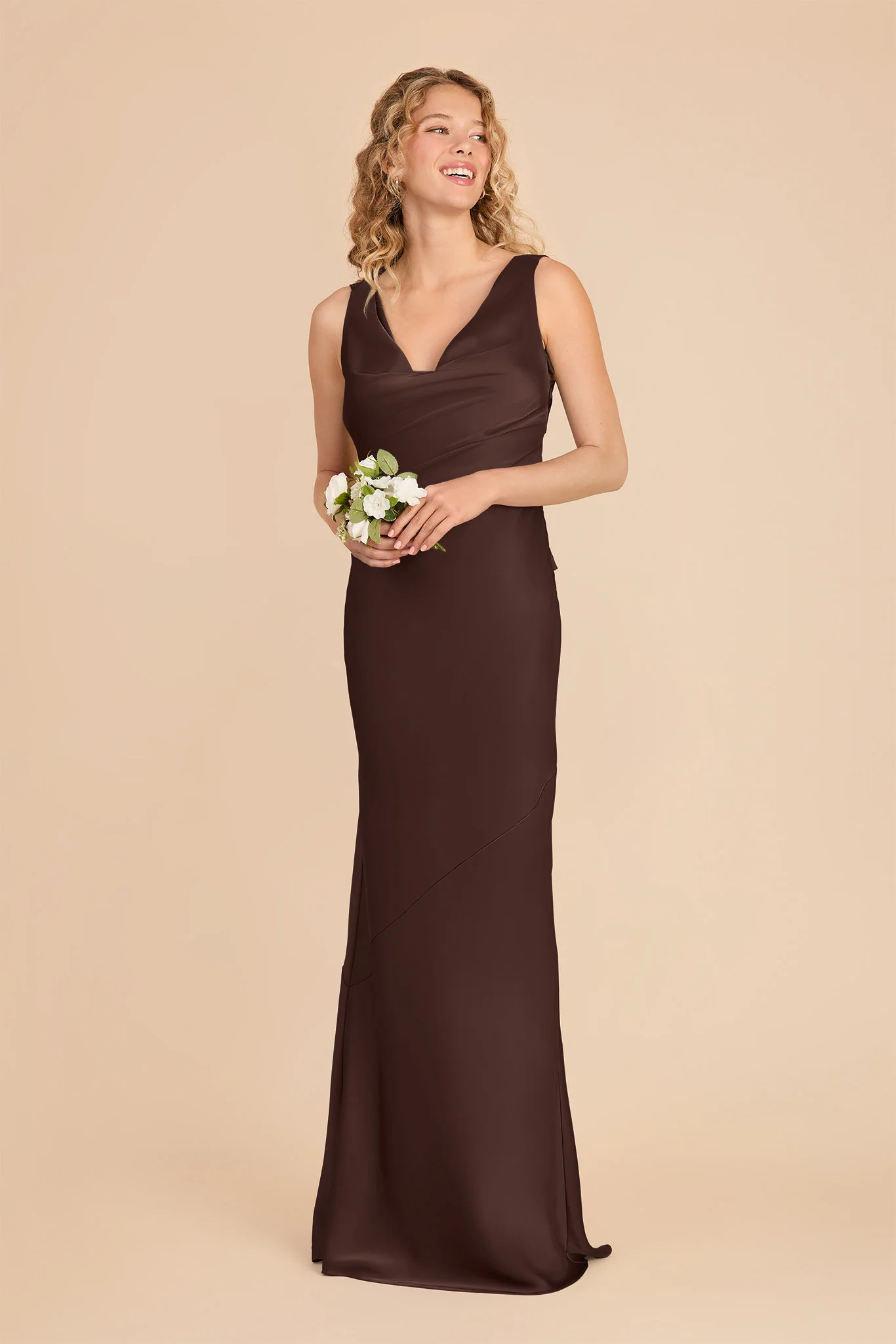 Rylie Matte Satin Dress - Espresso - Image 3