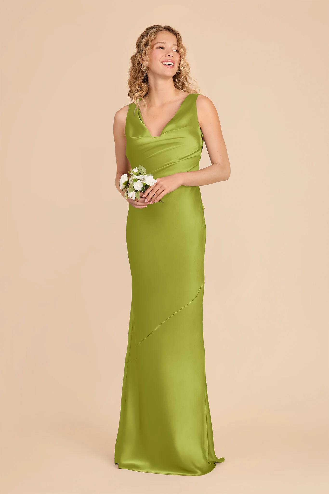 Rylie Matte Satin Dress - Matcha - Image 3