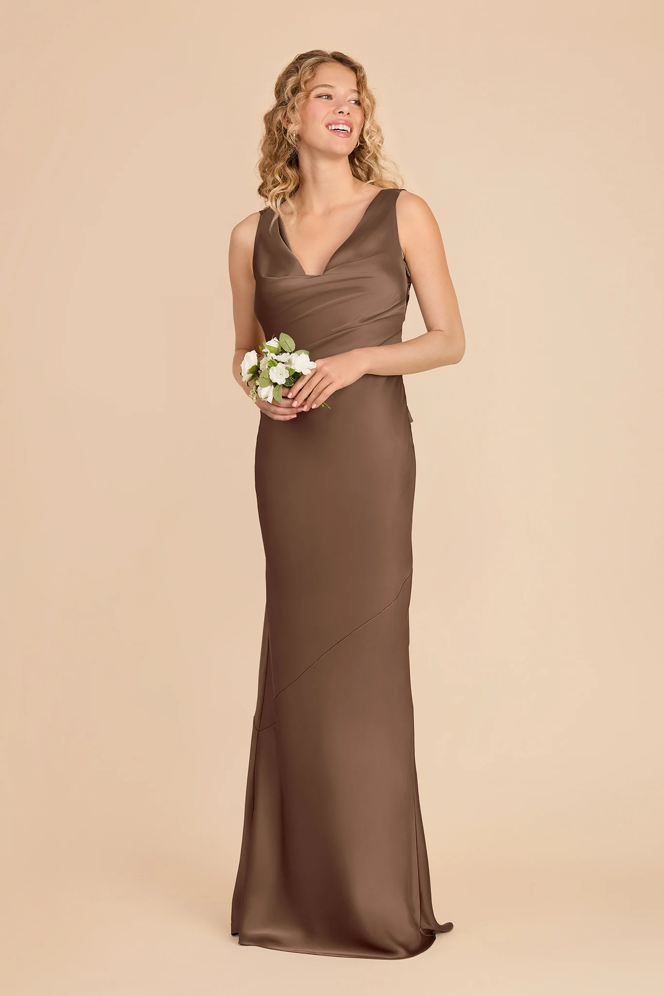 Rylie Matte Satin Dress - Mocha - Image 3