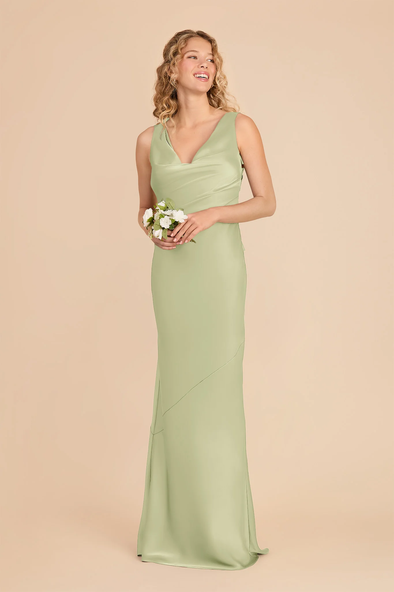 Rylie Matte Satin Dress - Pale Pistachio - Image 3