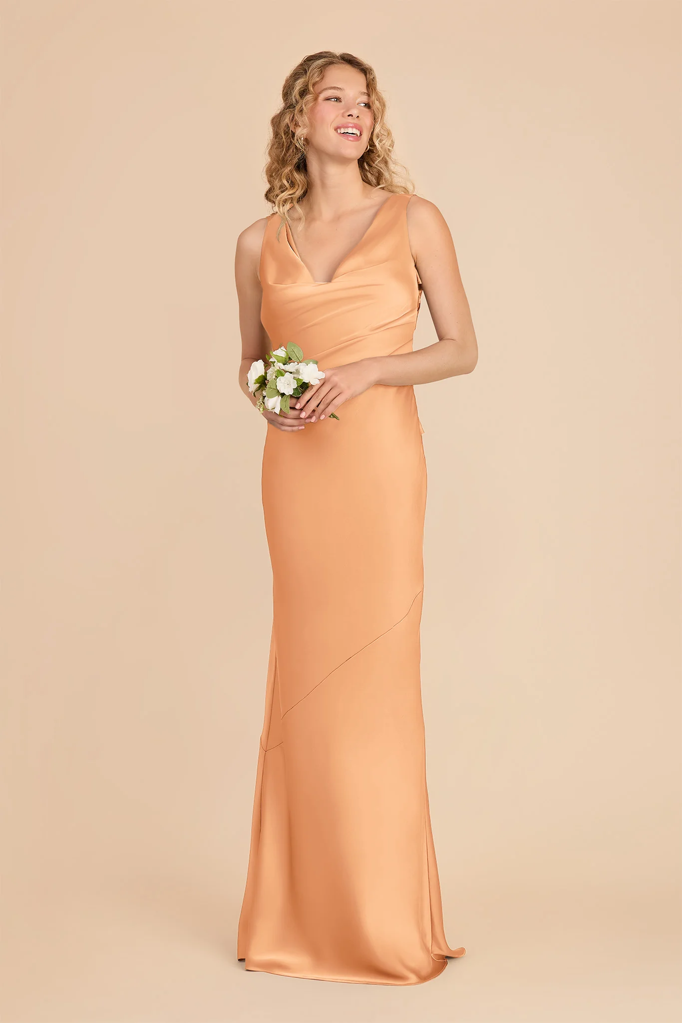 Rylie Matte Satin Dress - Peach - Image 3