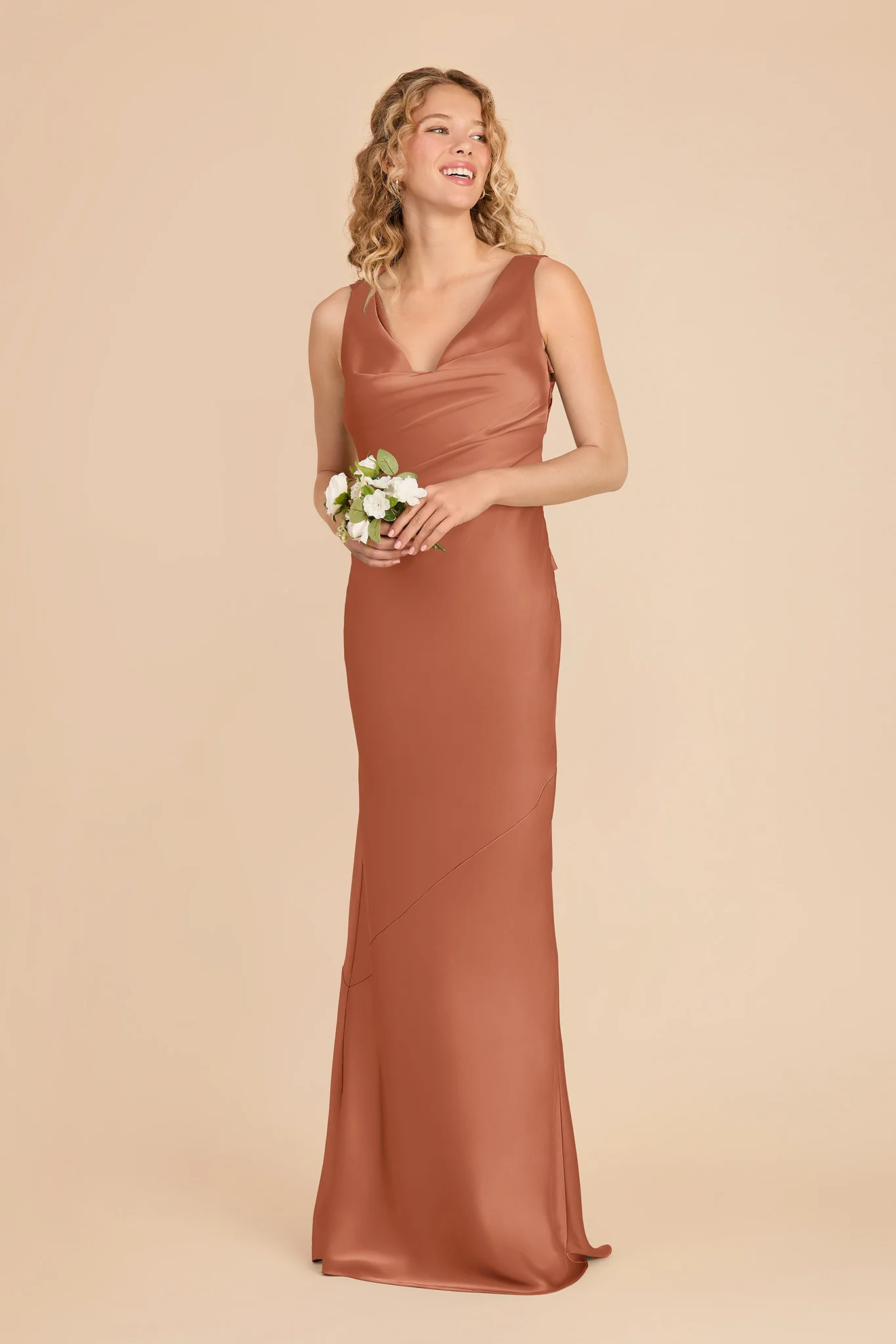 Rylie Matte Satin Dress - Terracotta - Image 3