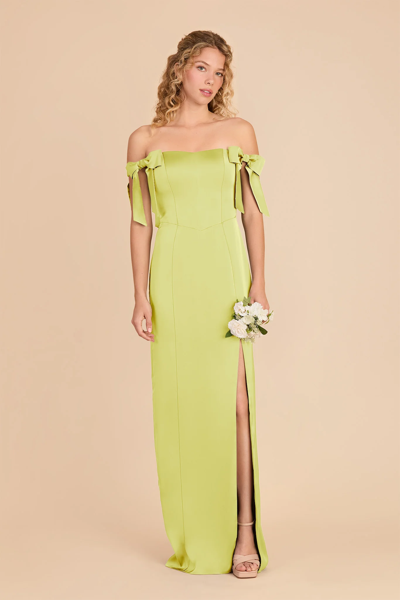Sharon Matte Satin Dress - Chartreuse