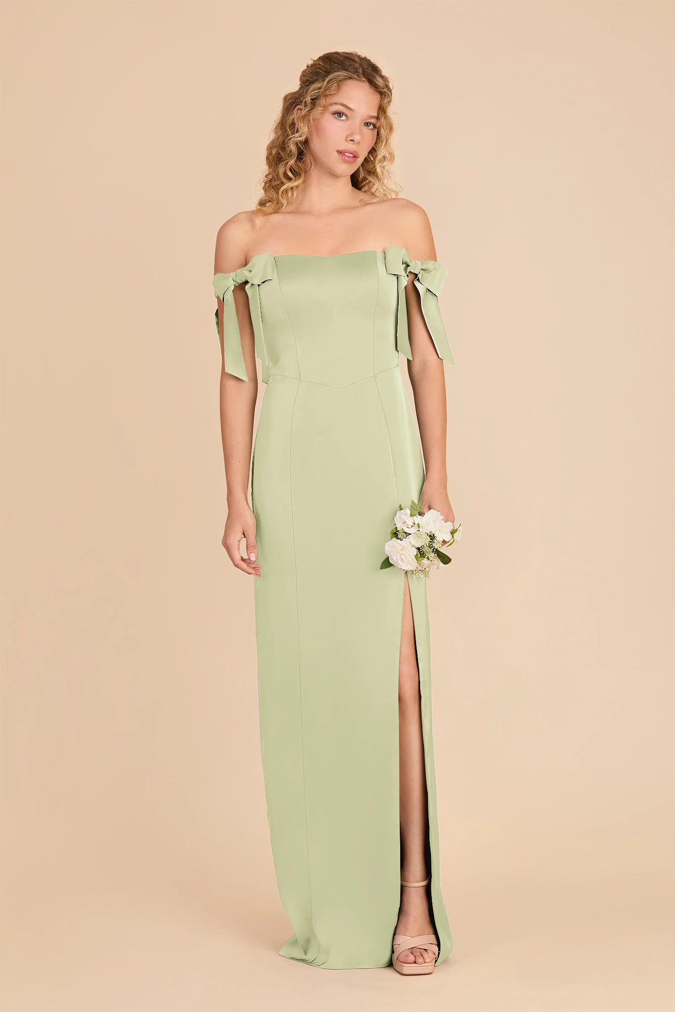 Sharon Matte Satin Dress - Pale Pistachio