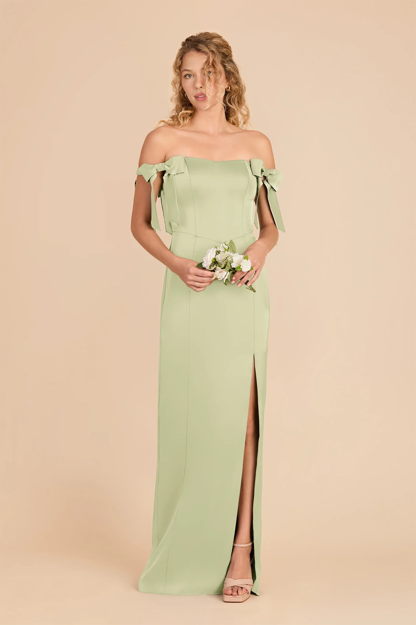 Sharon Matte Satin Dress - Pale Pistachio - Image 2
