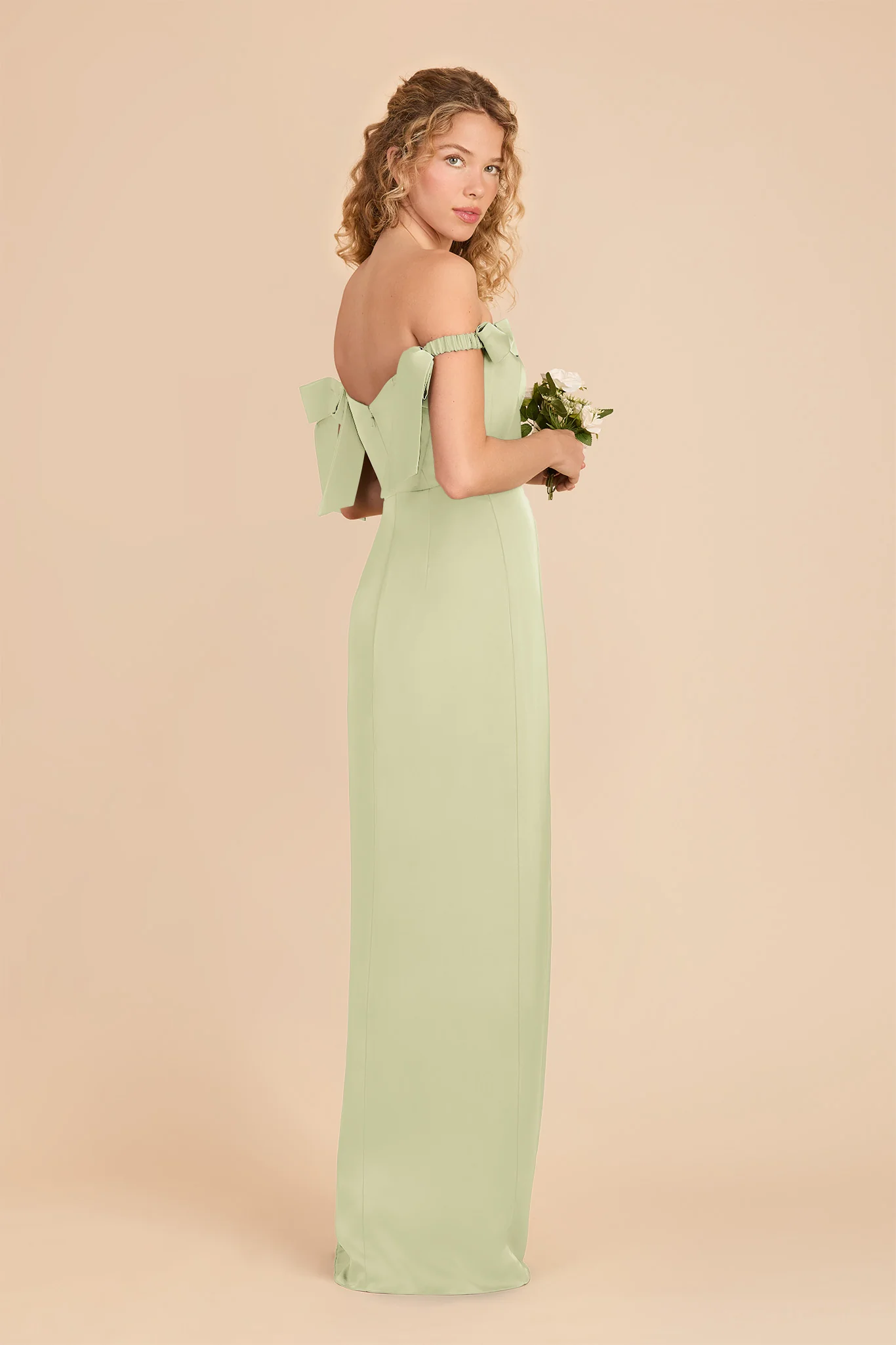 Sharon Matte Satin Dress - Pale Pistachio - Image 3
