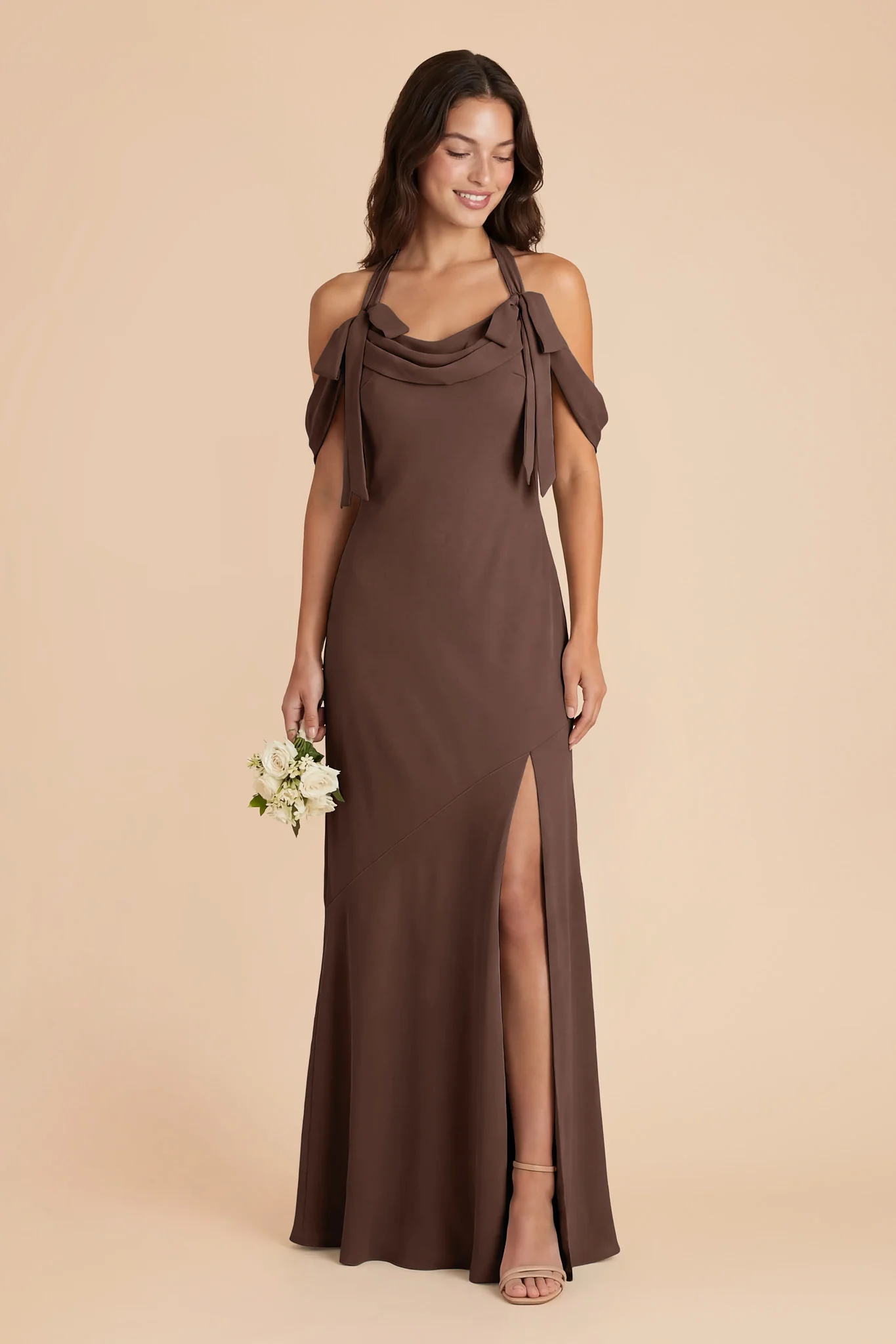 Sophia Chiffon Dress - Chocolate Brown - Image 2