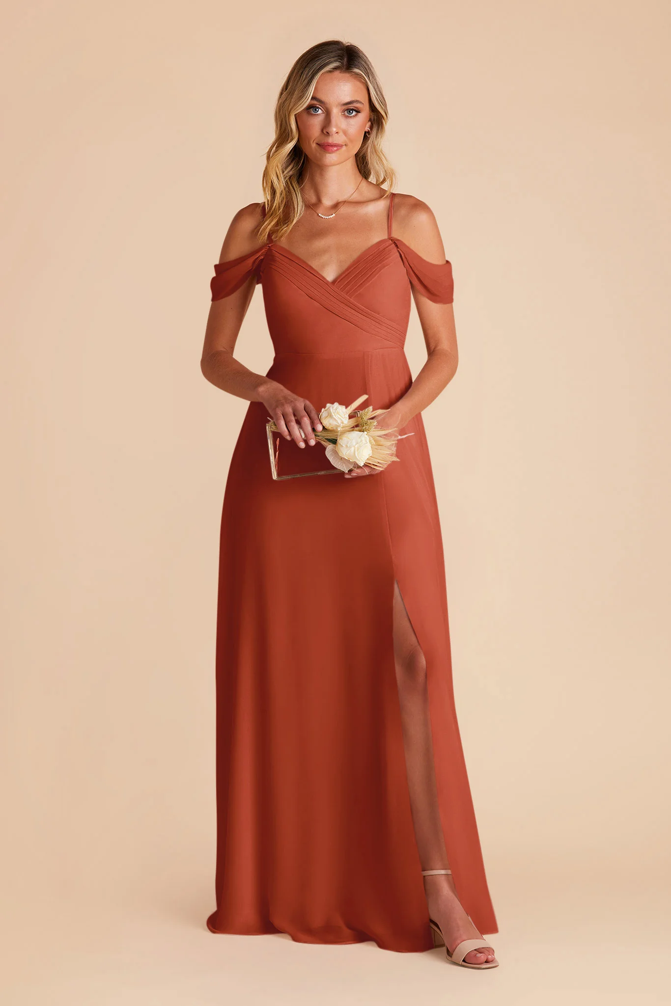 Spence Chiffon Dress With Slit - Auburn