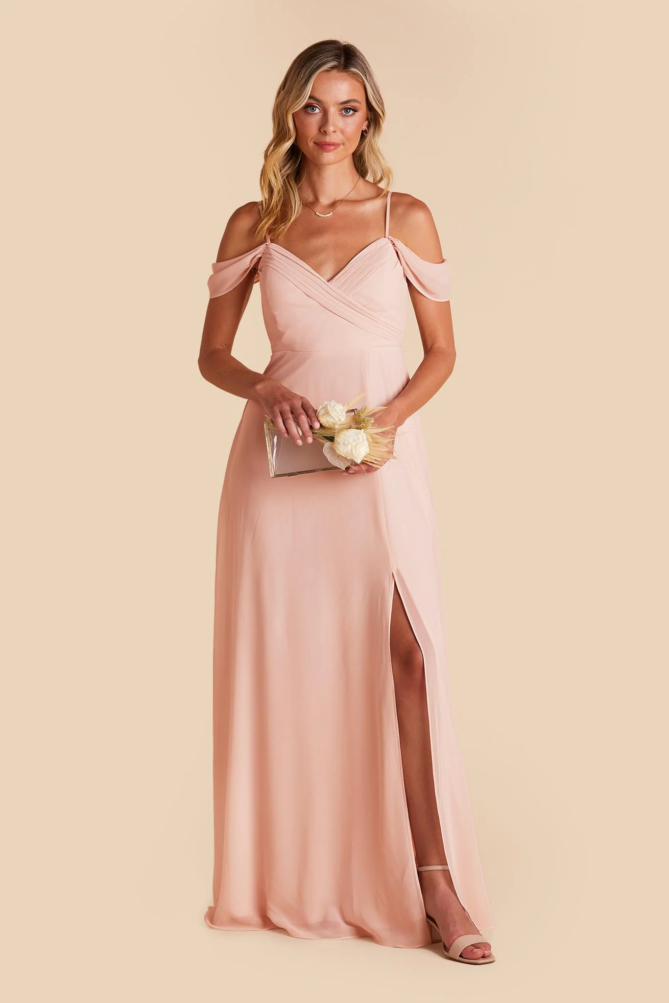 Spence Chiffon Dress With Slit - Blush Pink - Image 3