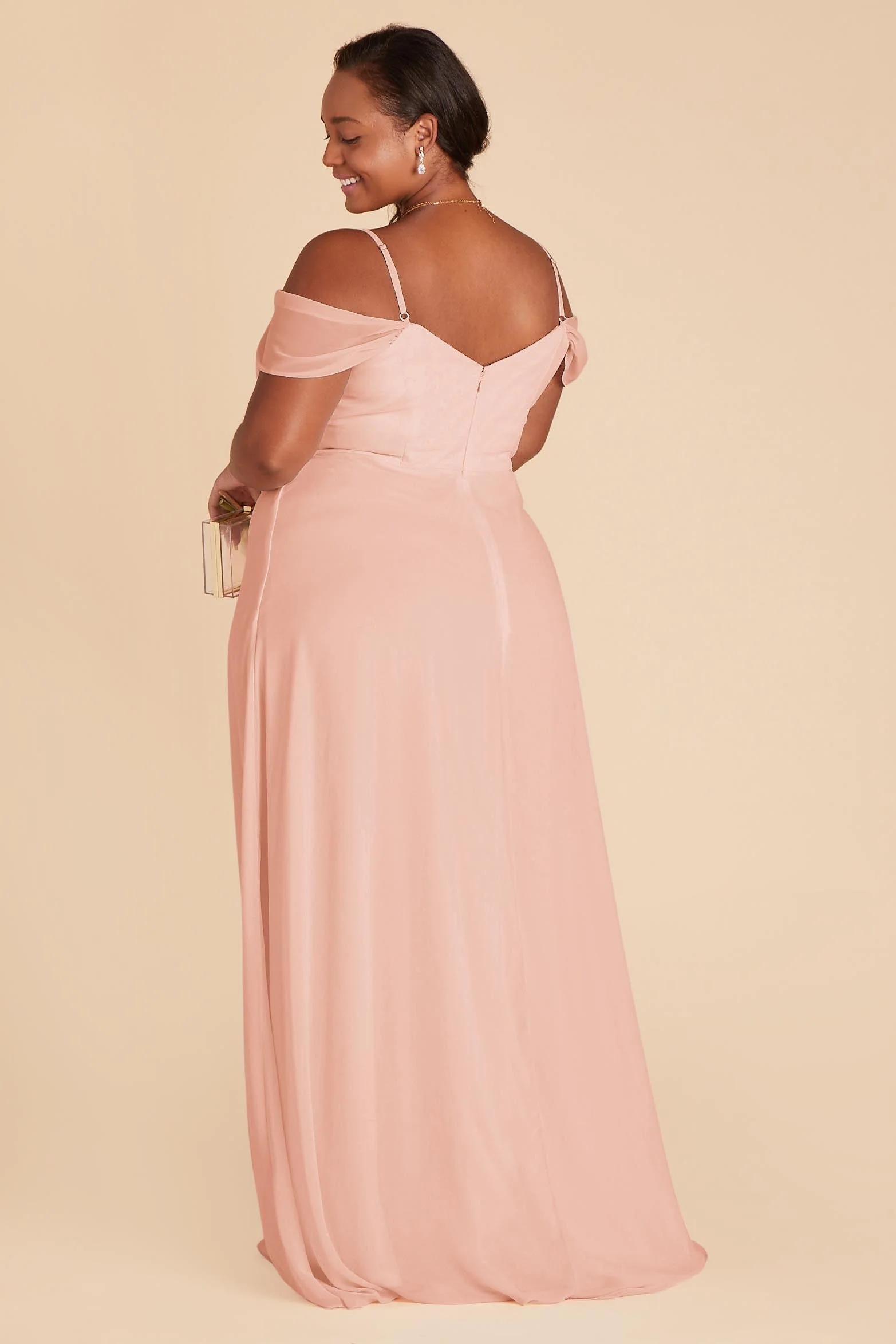 Spence Chiffon Dress With Slit - Blush Pink - Image 7