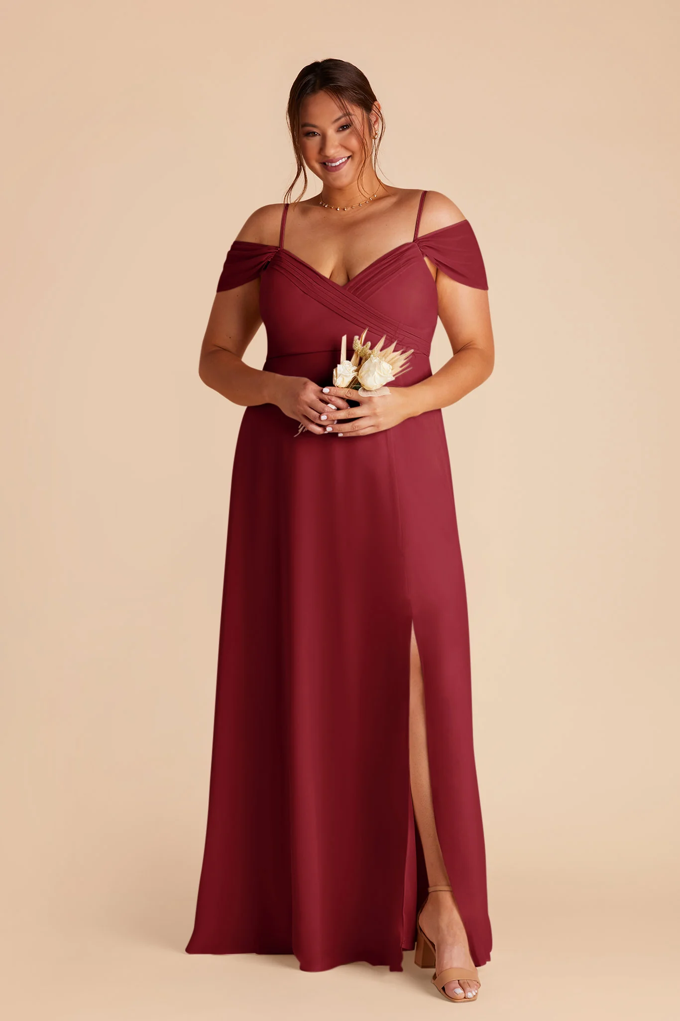 Spence Chiffon Dress With Slit - Burgundy - Image 2