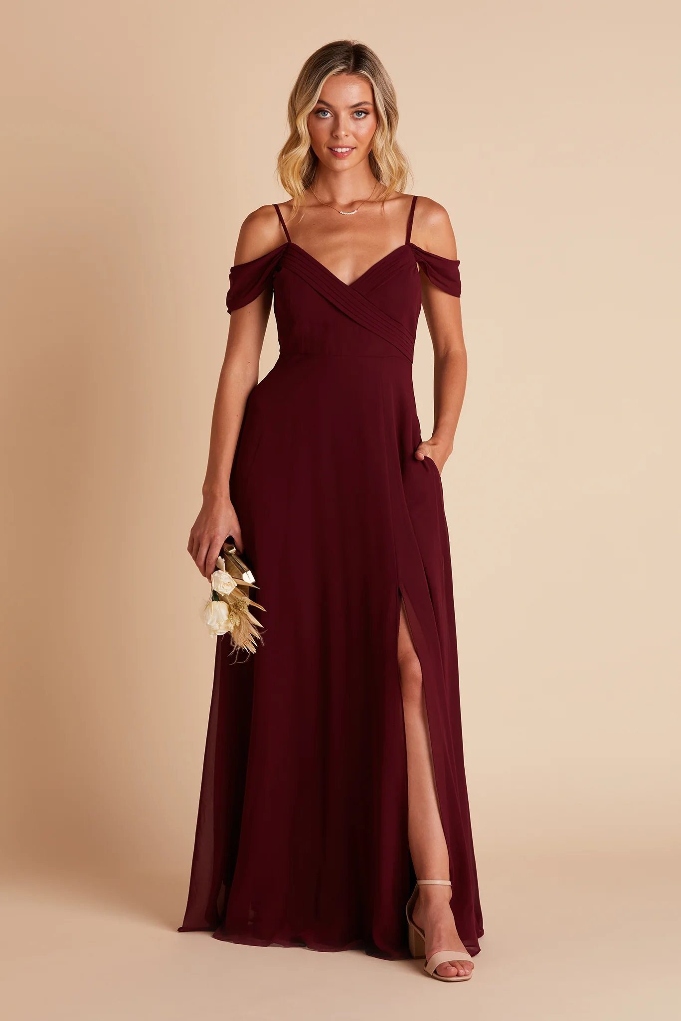 Spence Chiffon Dress With Slit - Cabernet - Image 6