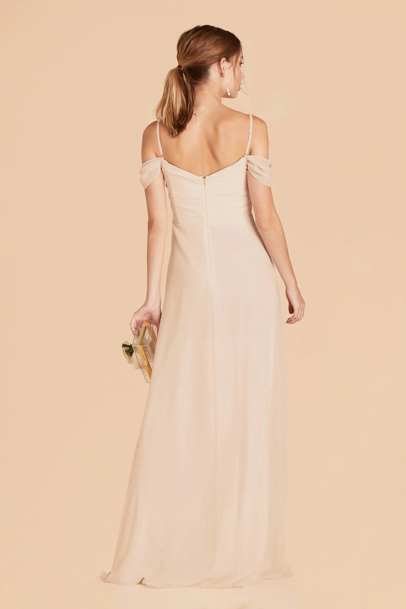 Spence Chiffon Dress With Slit - Champagne - Image 5