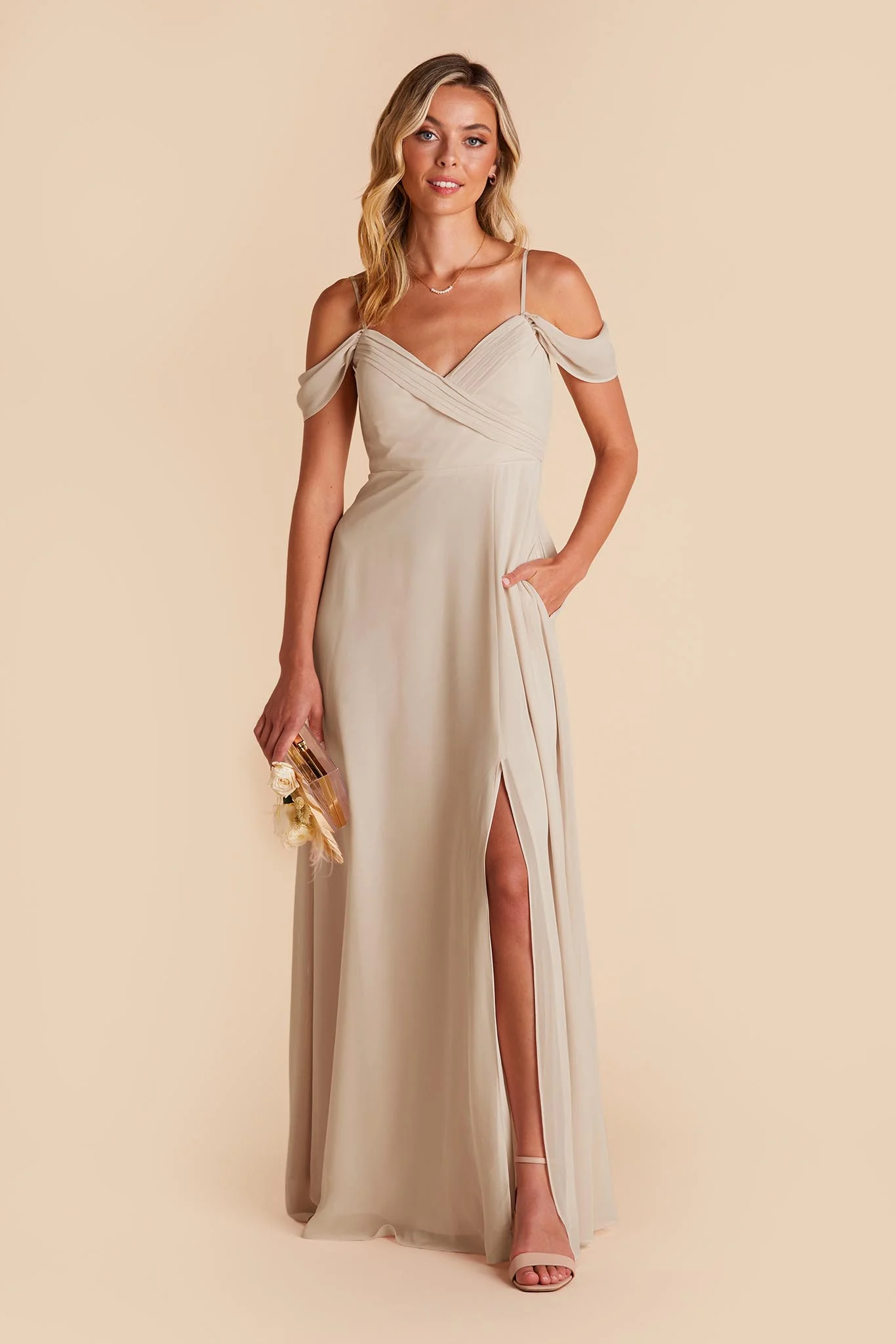 Spence Chiffon Dress With Slit - Classic Champagne - Image 4