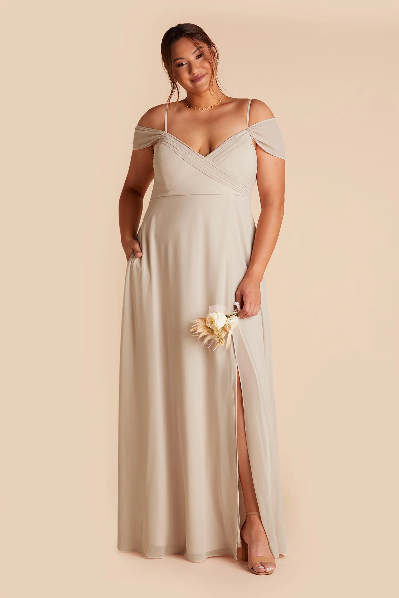 Spence Chiffon Dress With Slit - Classic Champagne - Image 6