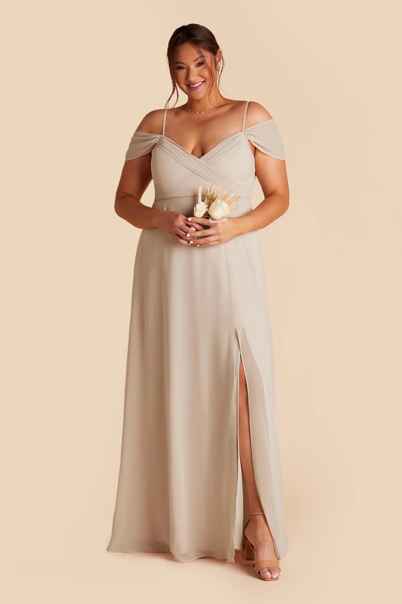 Spence Chiffon Dress With Slit - Classic Champagne - Image 7