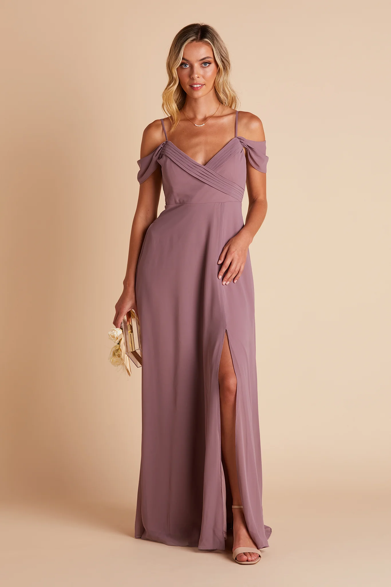Spence Chiffon Dress With Slit - Dark Mauve - Image 4