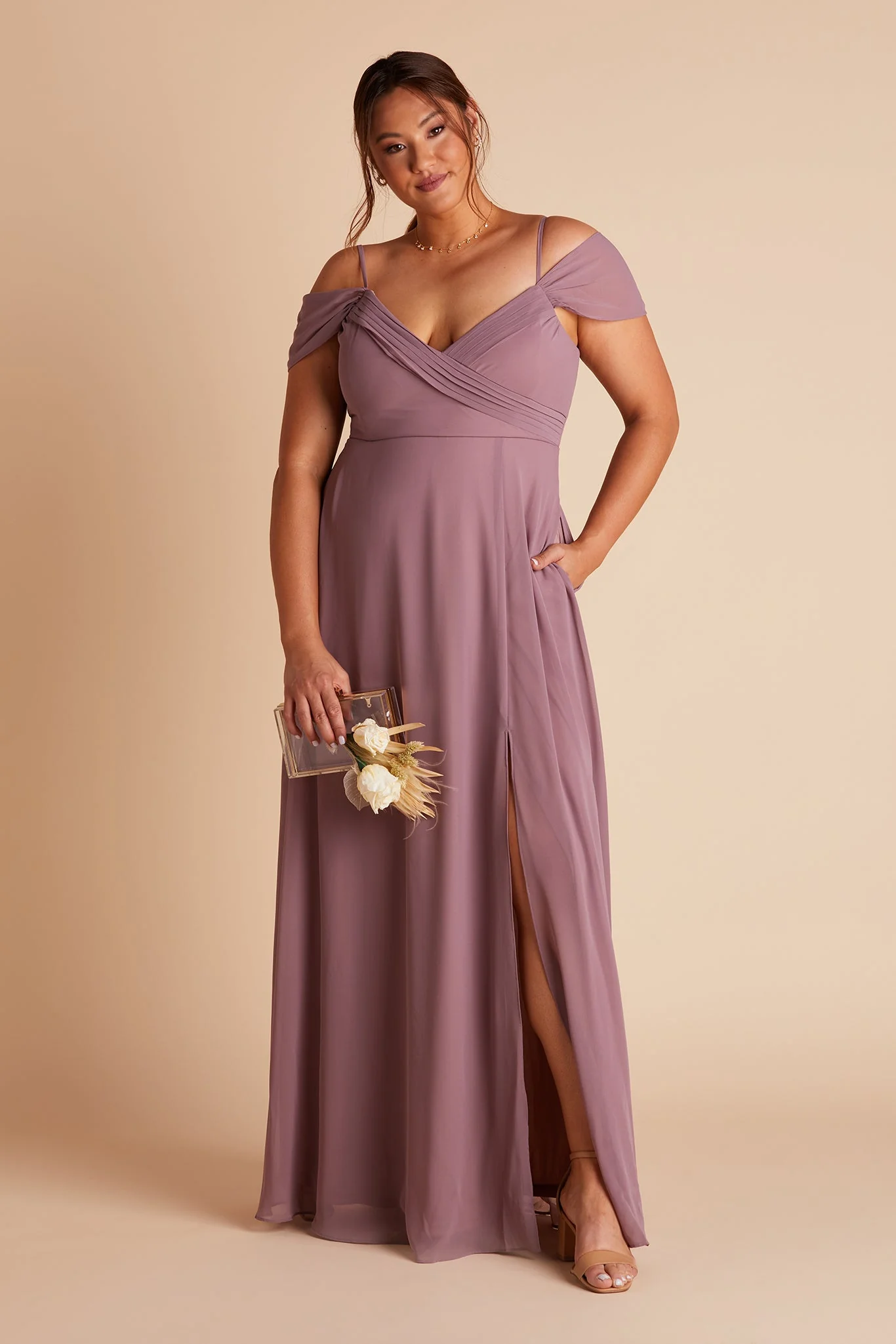 Spence Chiffon Dress With Slit - Dark Mauve - Image 7