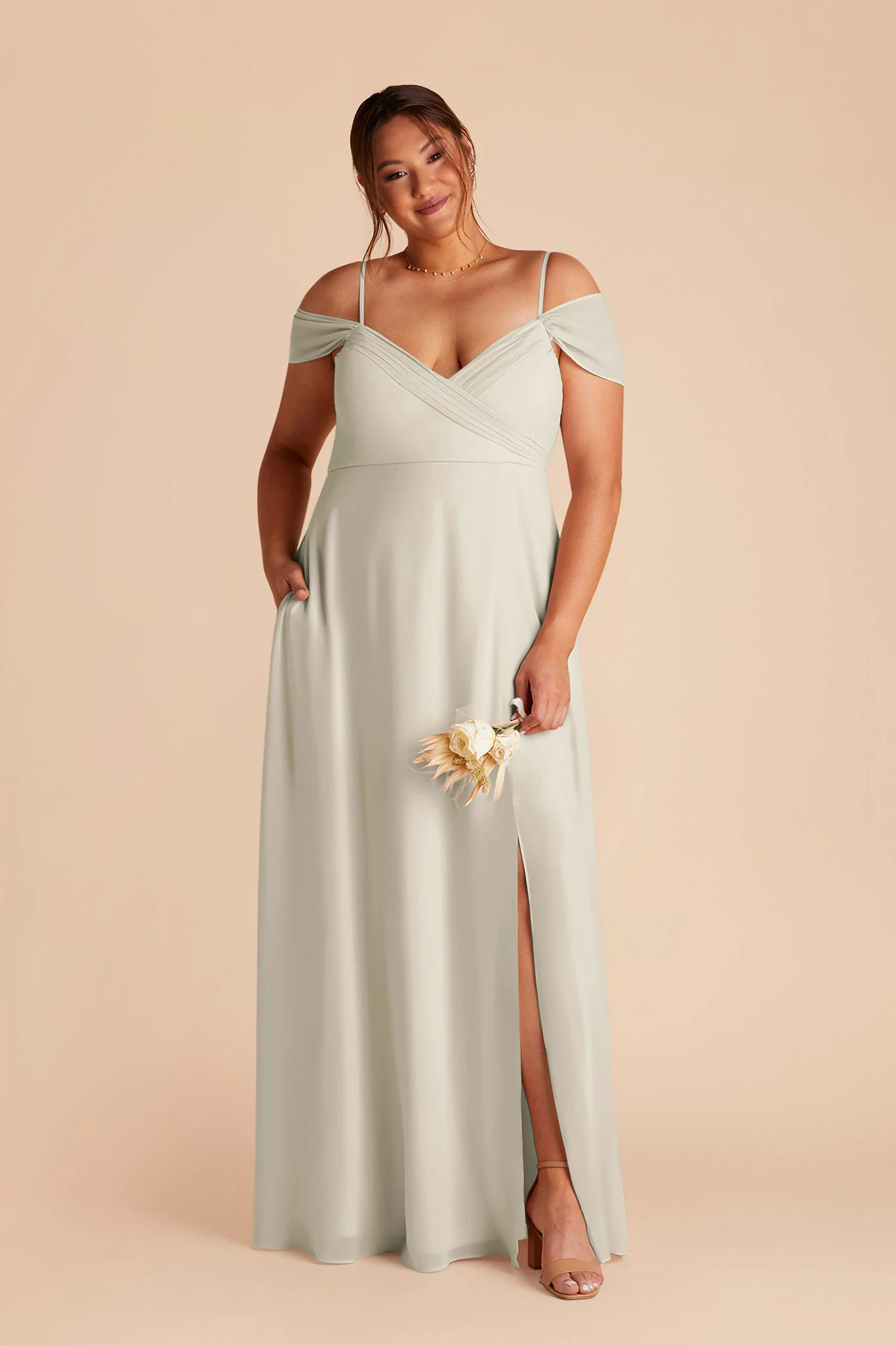 Spence Chiffon Dress With Slit - Dove Gray - Image 3
